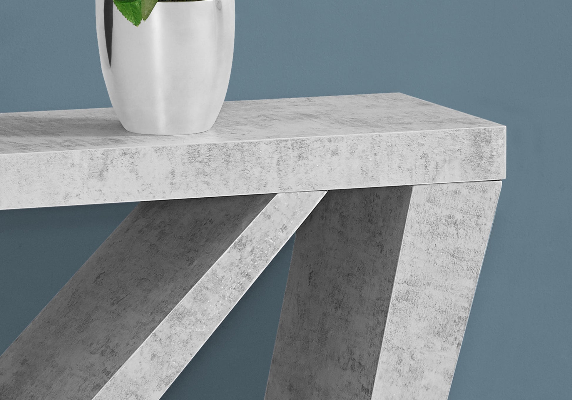 Concrete console table with modern angled legs  inches wide