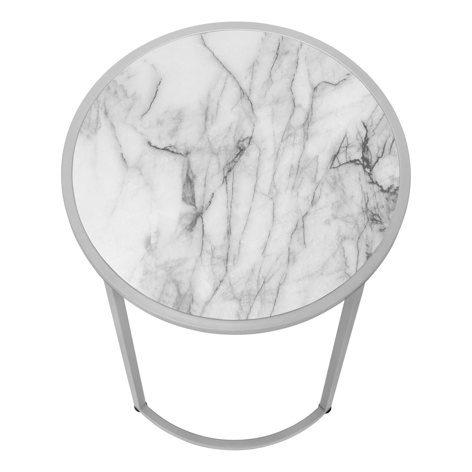Round marbleeffect coffee table with silver metal legs modern design