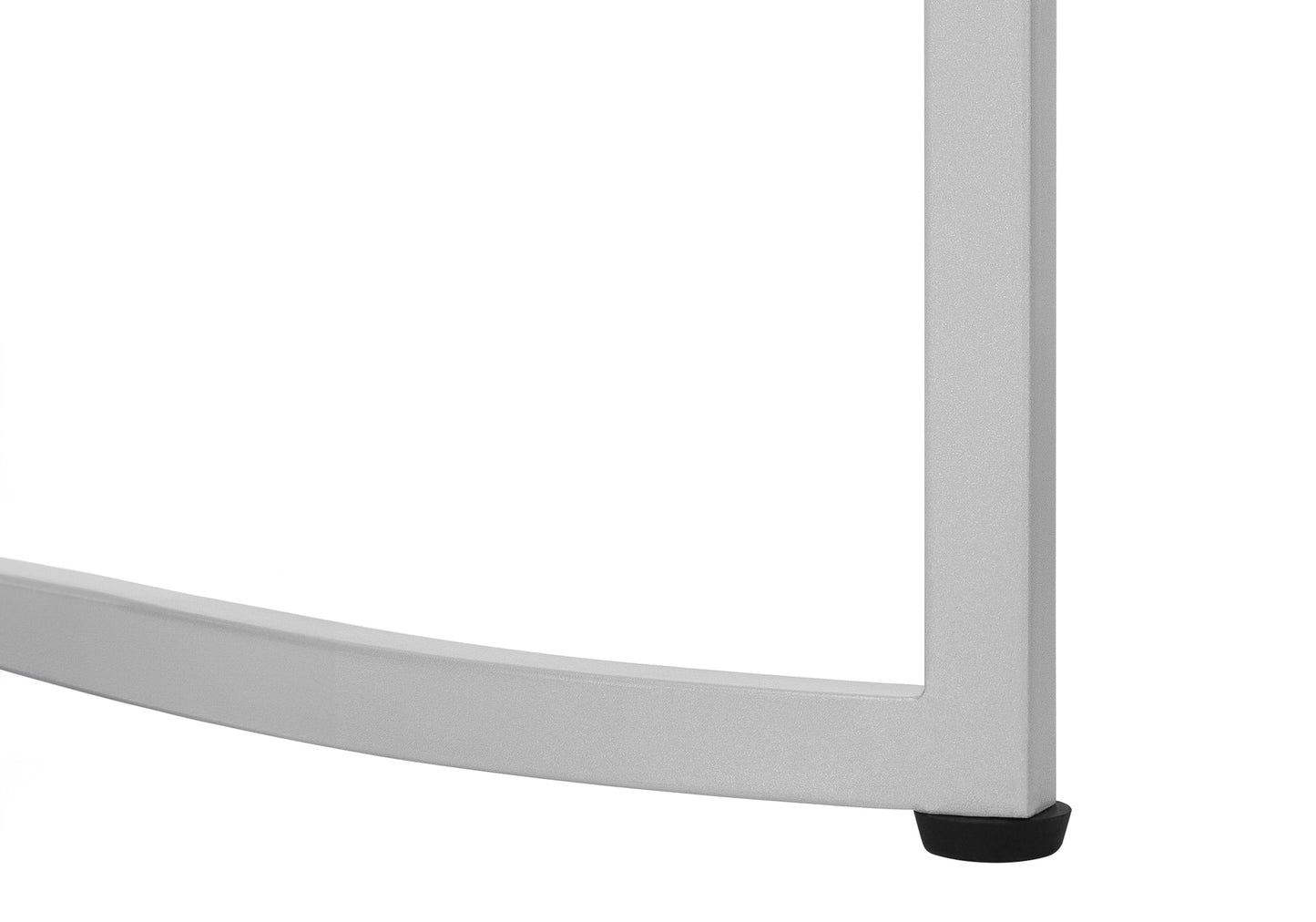 Silver metal table leg with curved base and black foot protector