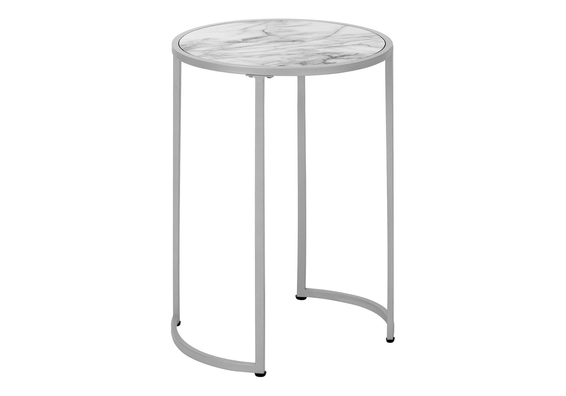 Round marble top accent table with silver metal legs perfect for small spaces