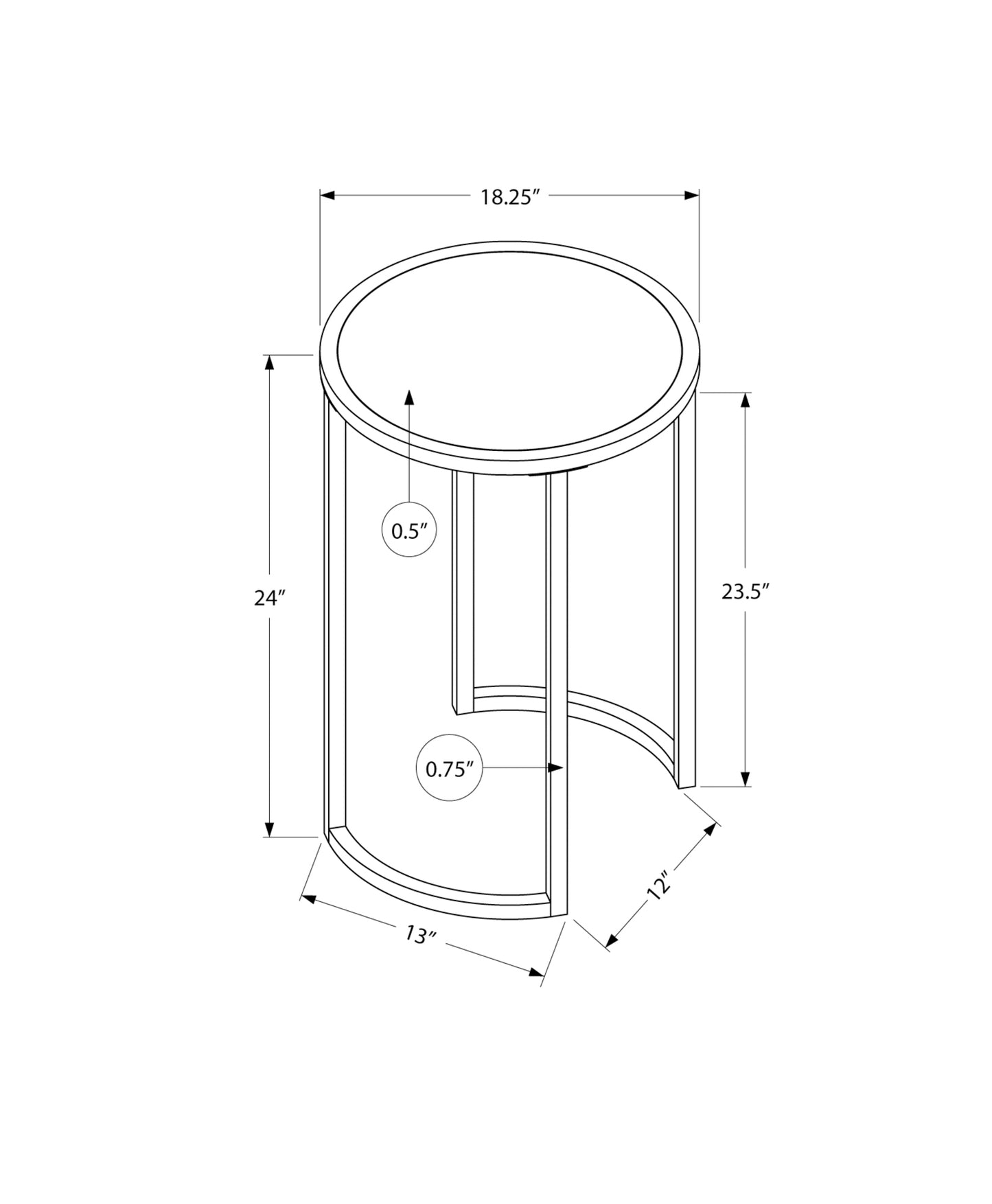 Technical drawing of a modern round accent table  diameter