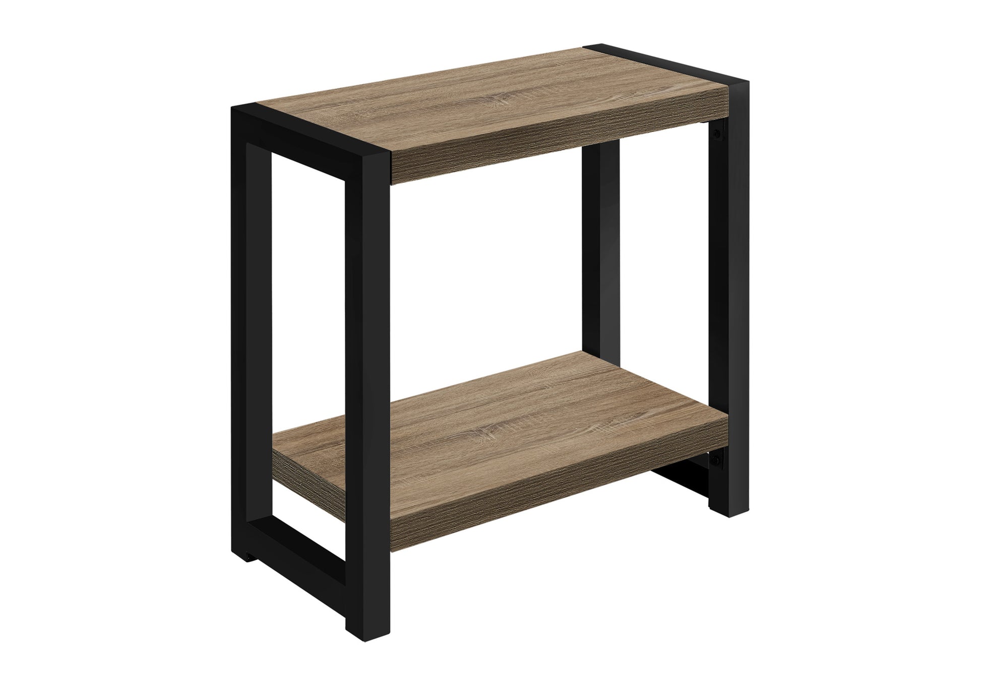 Modern twotier console table with rustic oak wood shelves and black metal frame