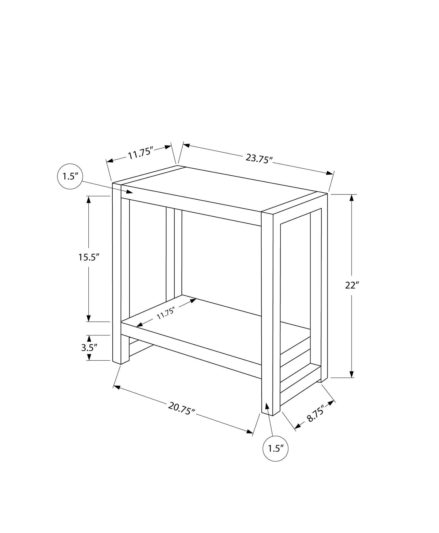 Line drawing of a twotier console table  W x  D x  H perfect for entryways