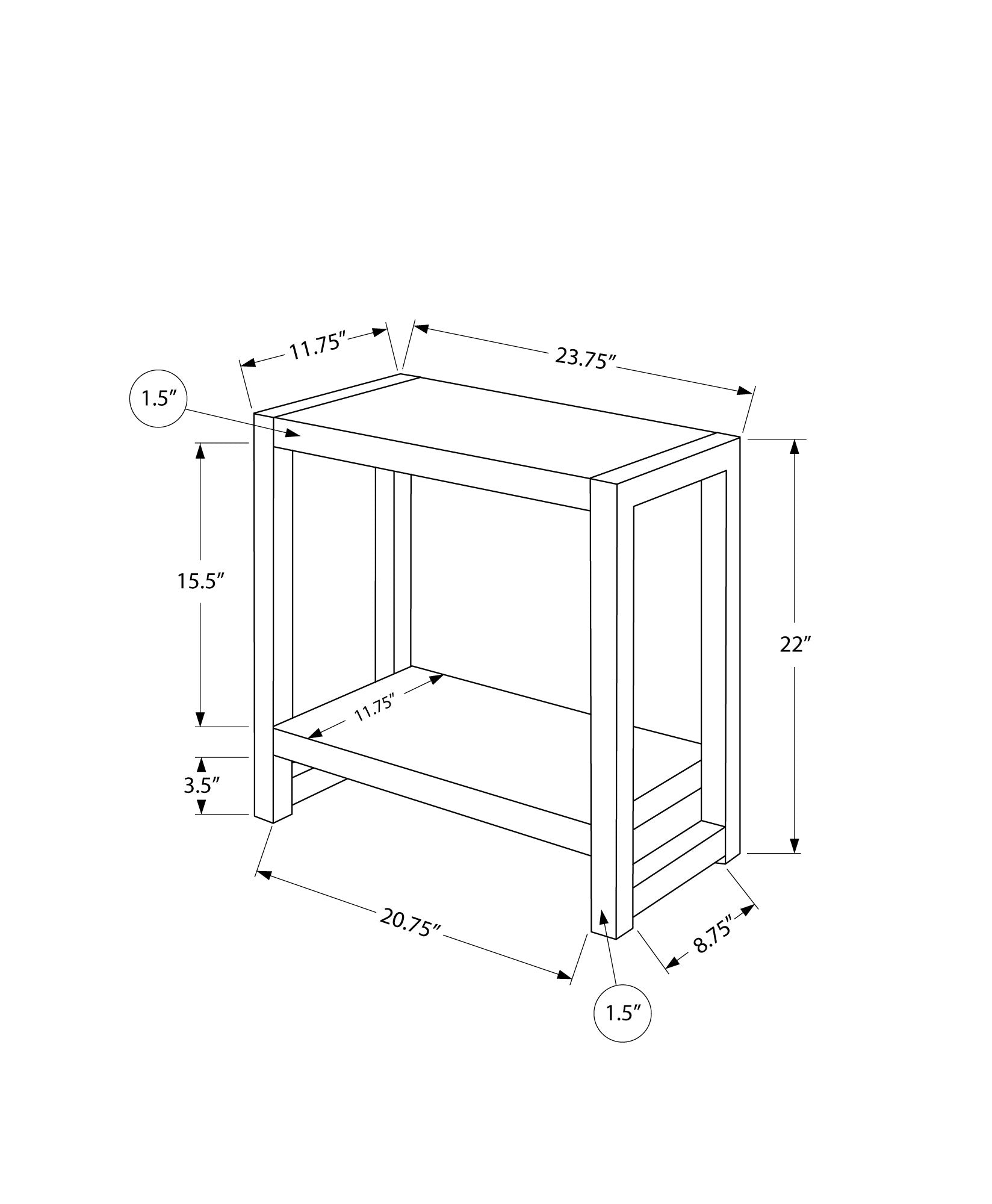 Console table diagram showing dimensions  W x  D x  H