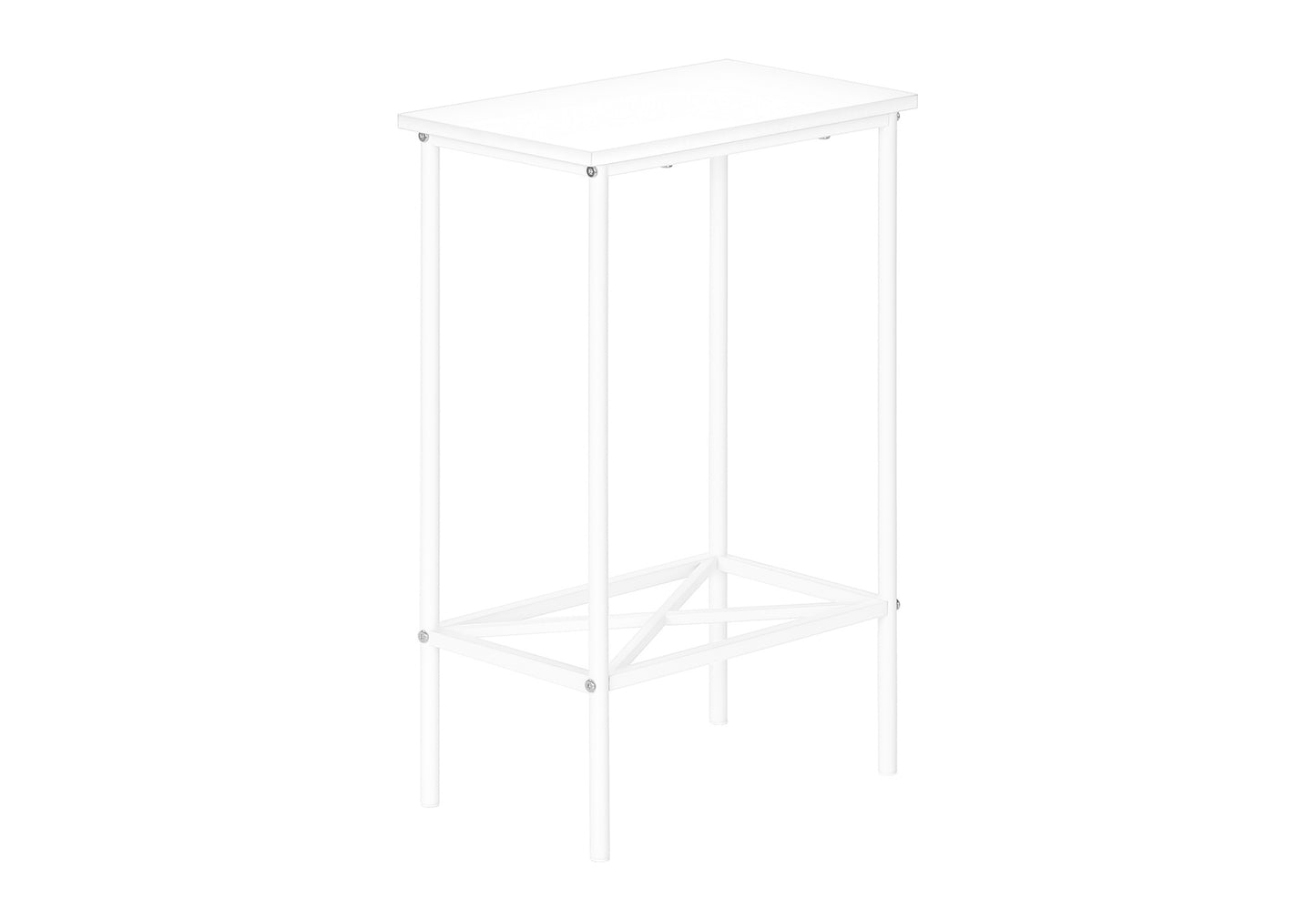 Modern white metal bar stool with slender frame and footrest