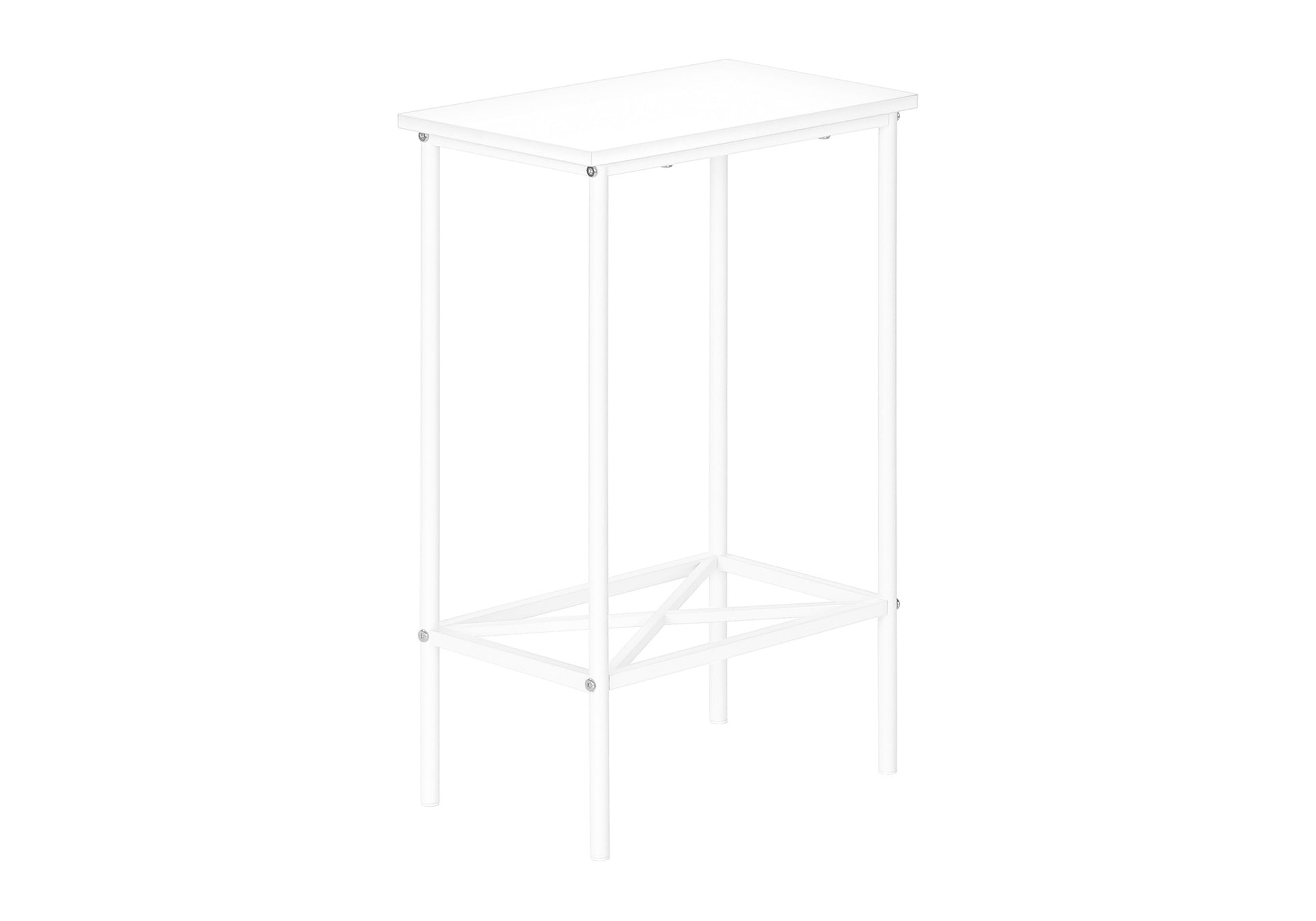 Modern white metal bar stool with slender frame and footrest