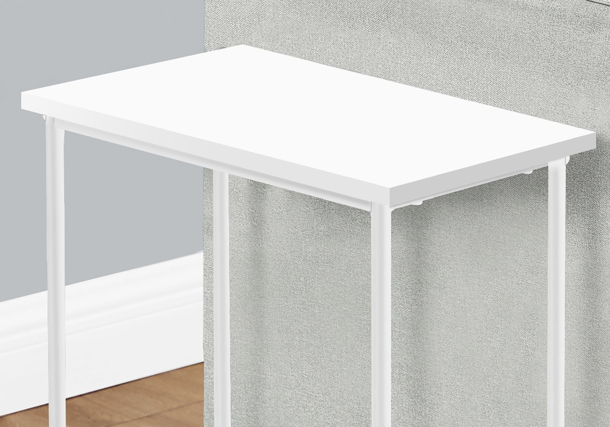 White narrow side table with metal legs ideal for small spaces