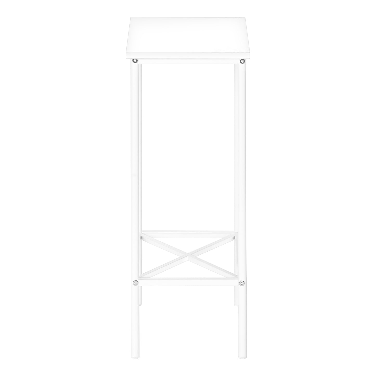 Modern white metal bar stool with a sturdy Xbrace detail and minimalist design