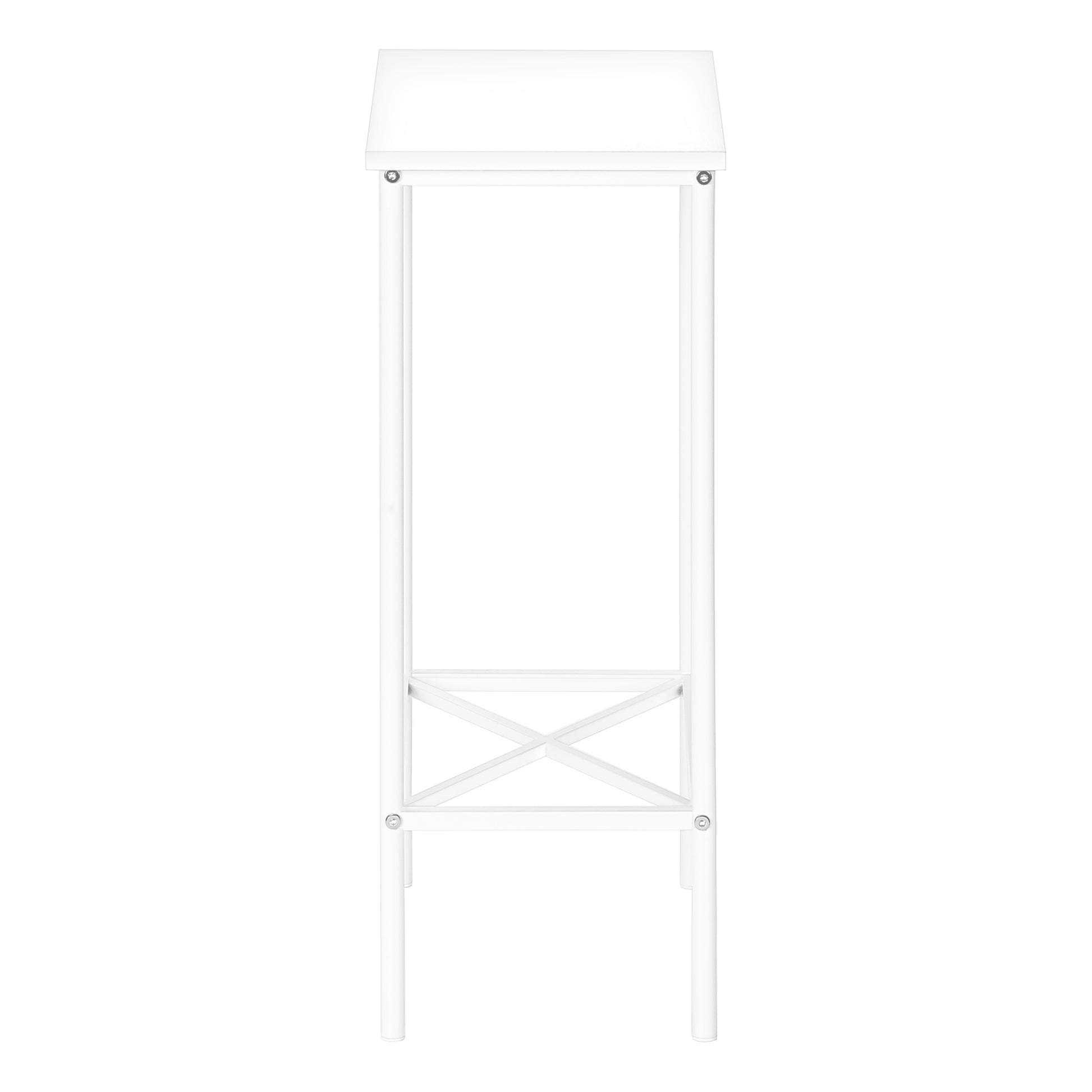 Modern white metal bar stool with a sturdy Xbrace detail and minimalist design
