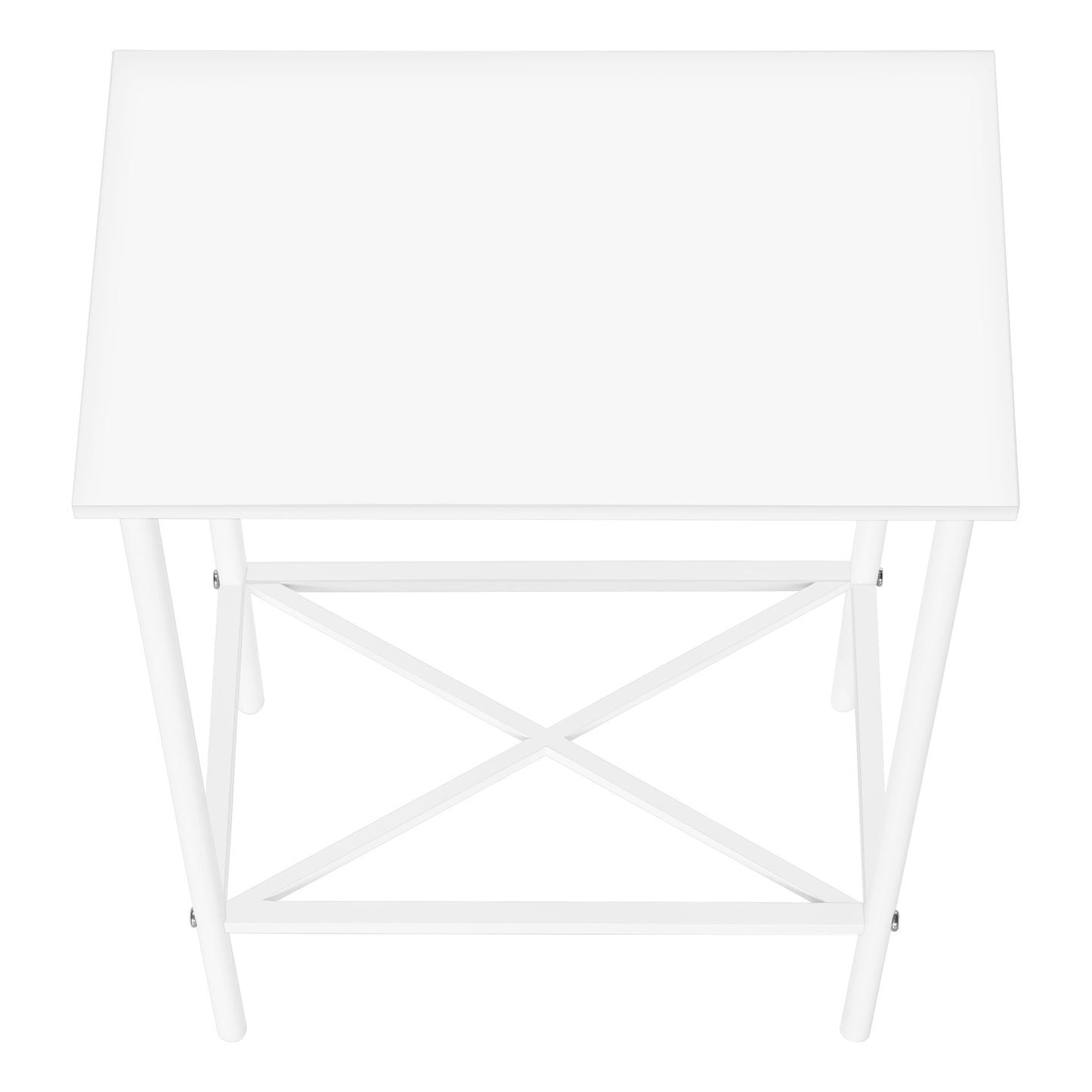 Minimalist white writing desk with sleek Xframe legs for modern home office