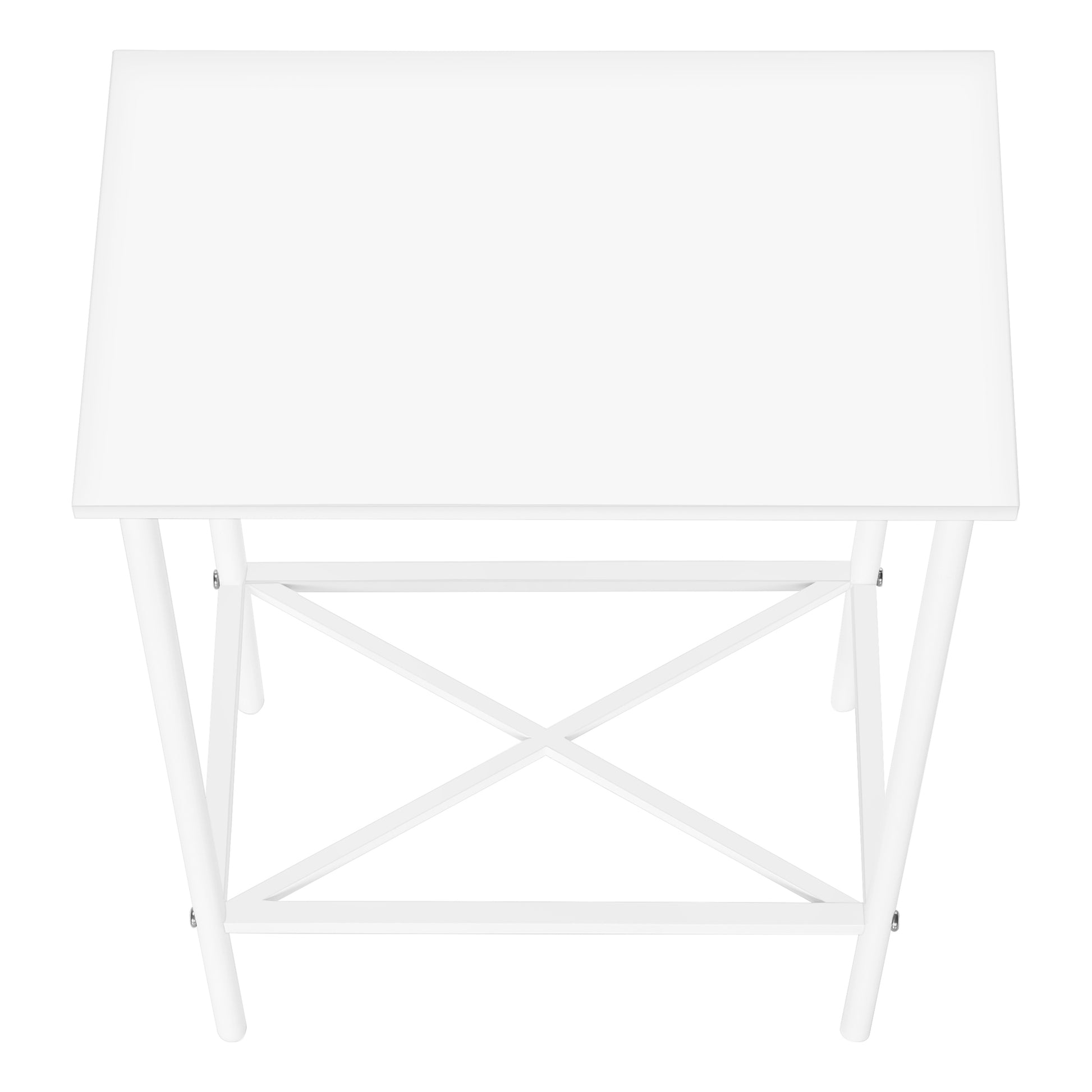 Minimalist white writing desk with sleek Xframe legs for modern home office