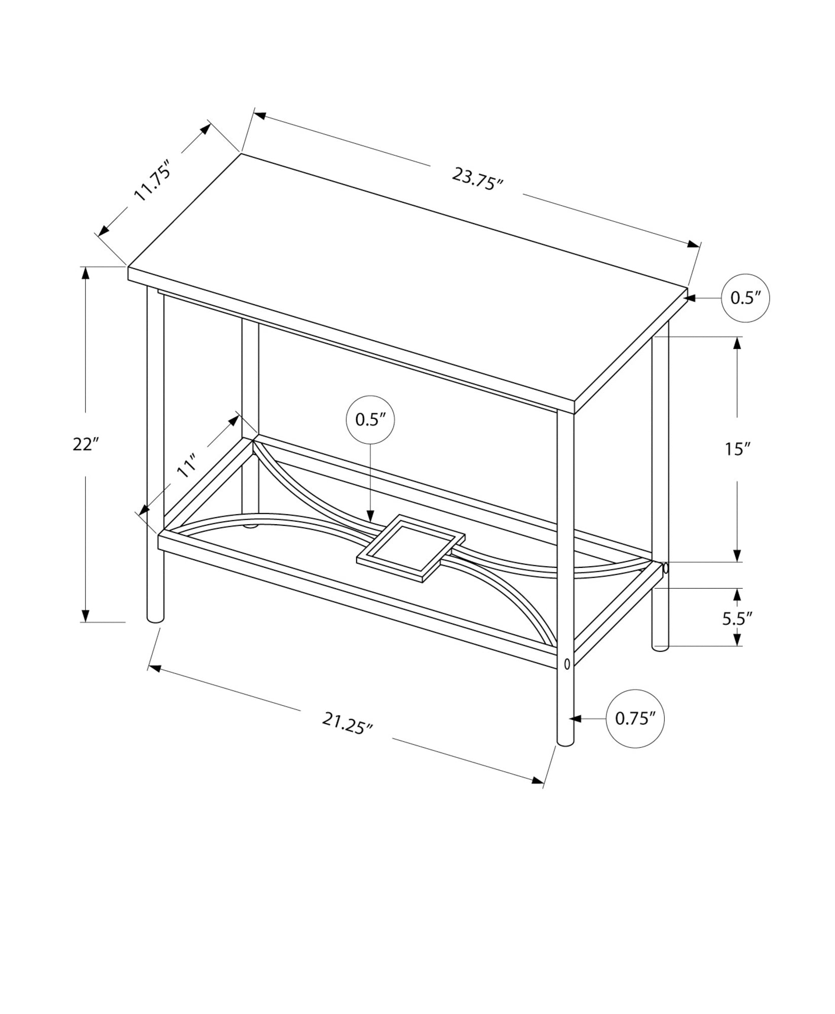Console table diagram with dimensions  W x  D x  H ideal console table