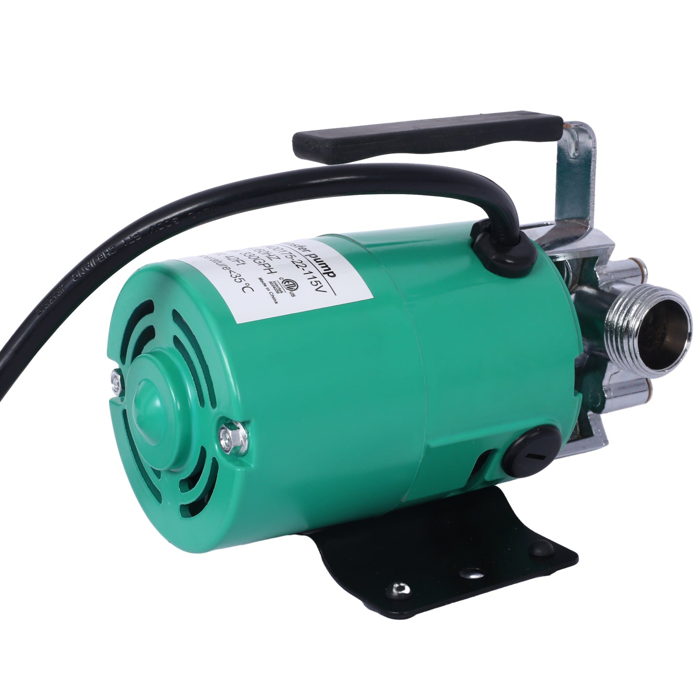 Green V booster pump with a portable handle and electrical cord ideal for home water pressure