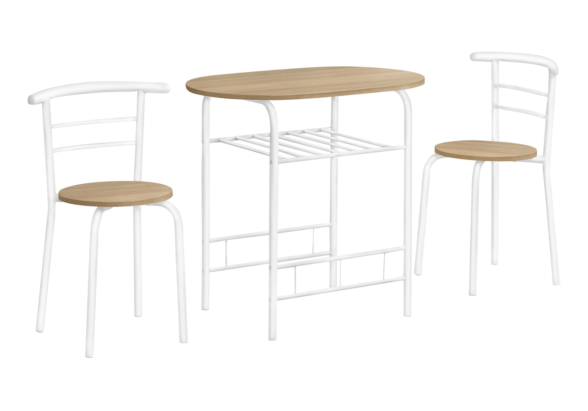 White metal bar table with wood top and two matching stools modern design