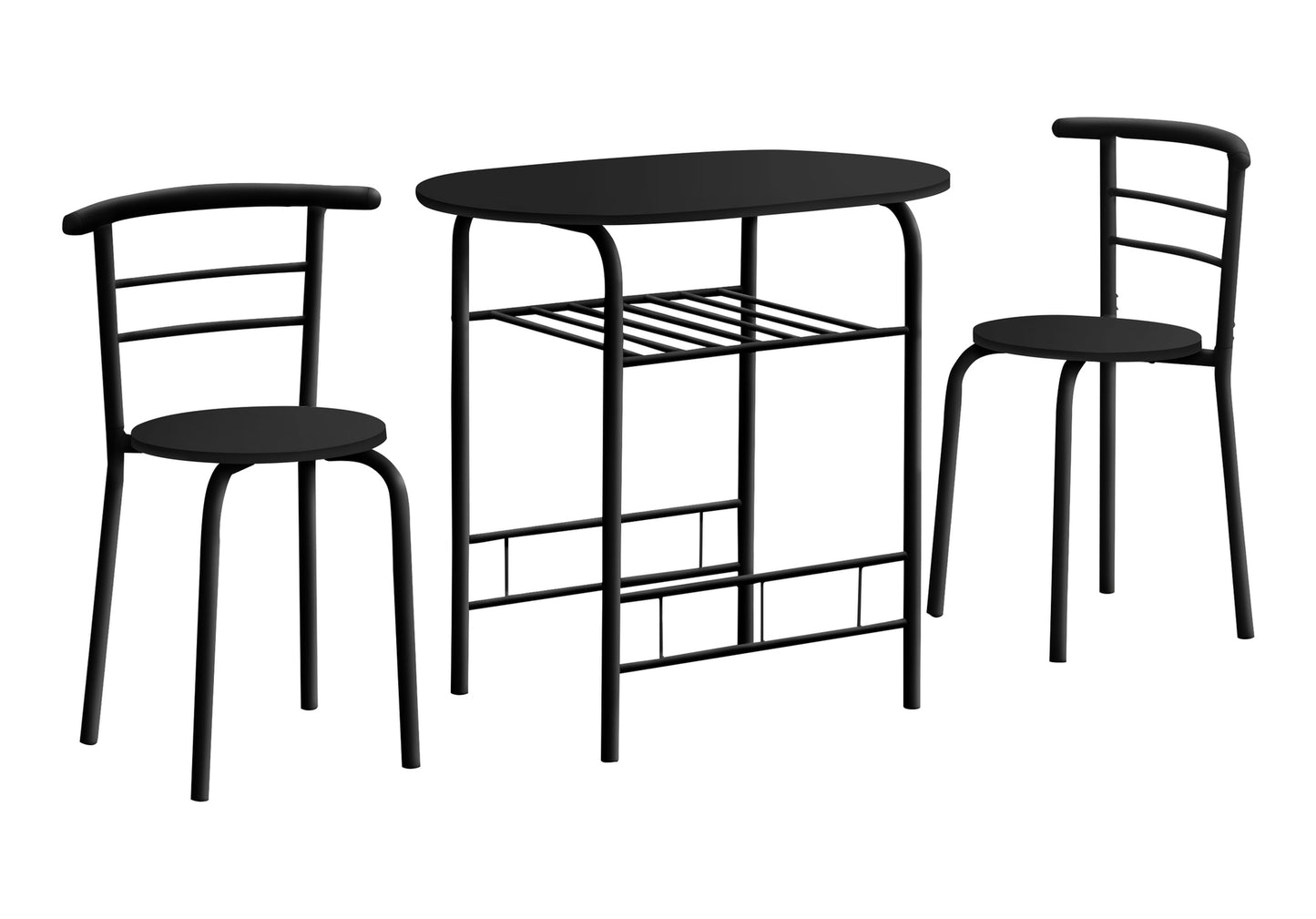 Black metal breakfast bar set with two stools and an oval table perfect for small kitchens