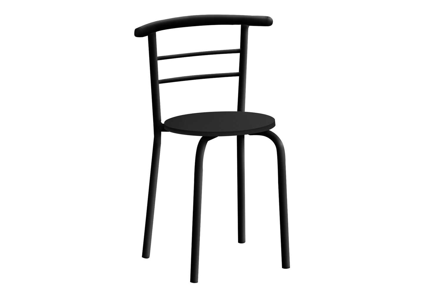Modern black metal stool with a rounded seat and a curved backrest