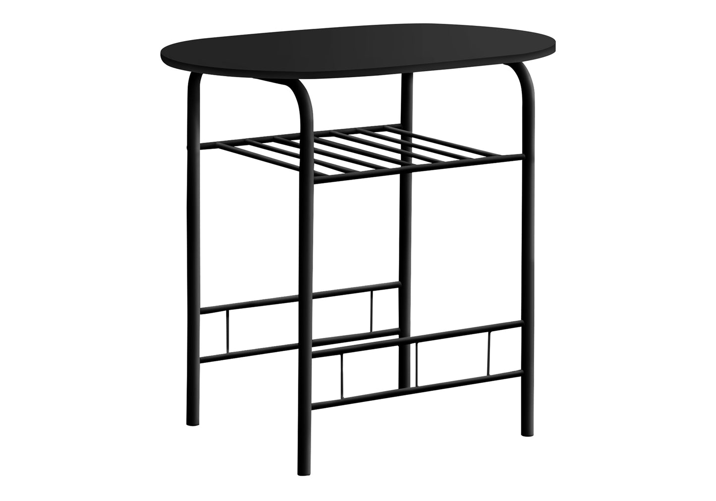 Modern black metal bar table with oval top and two shelves ideal for compact spaces