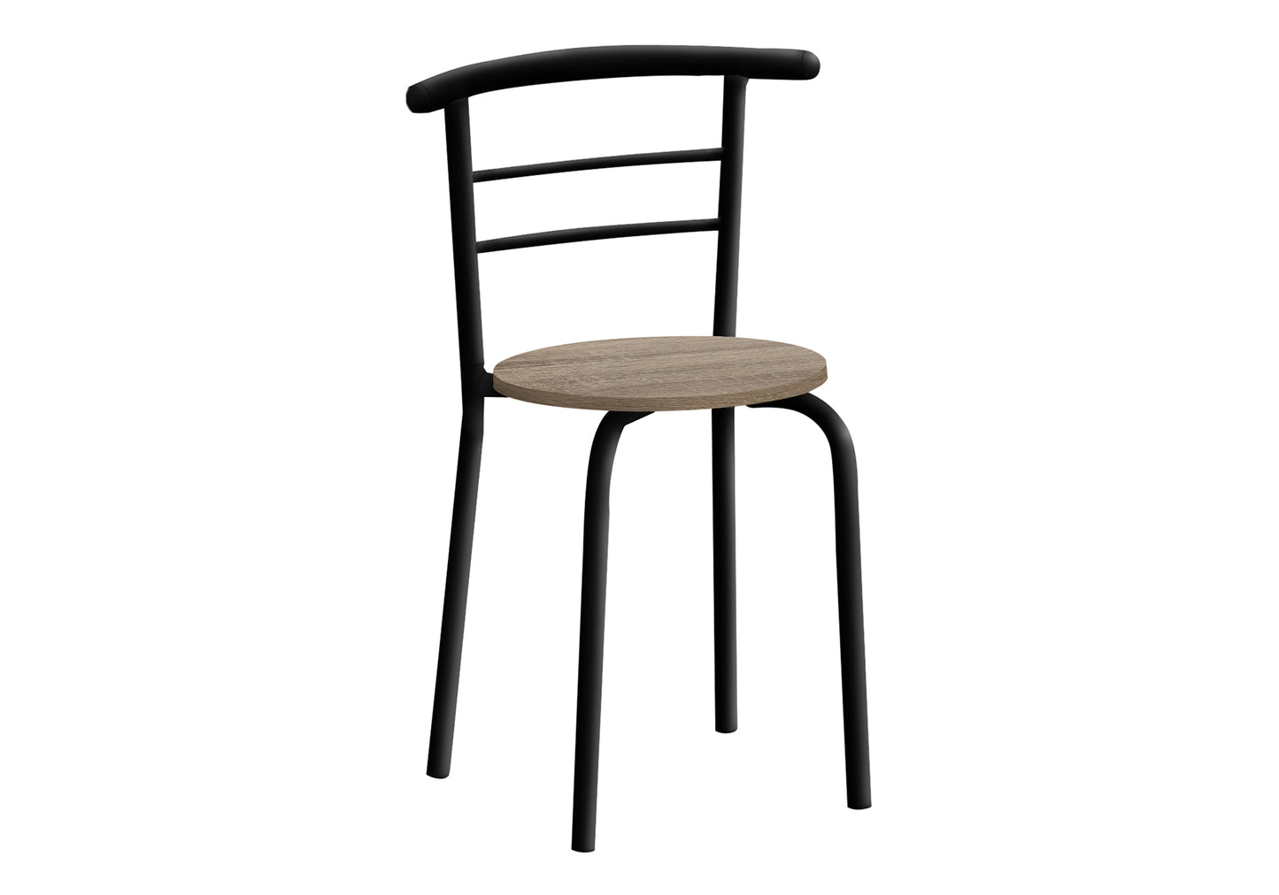 Modern black metal bar stool with a round distressed wood seat