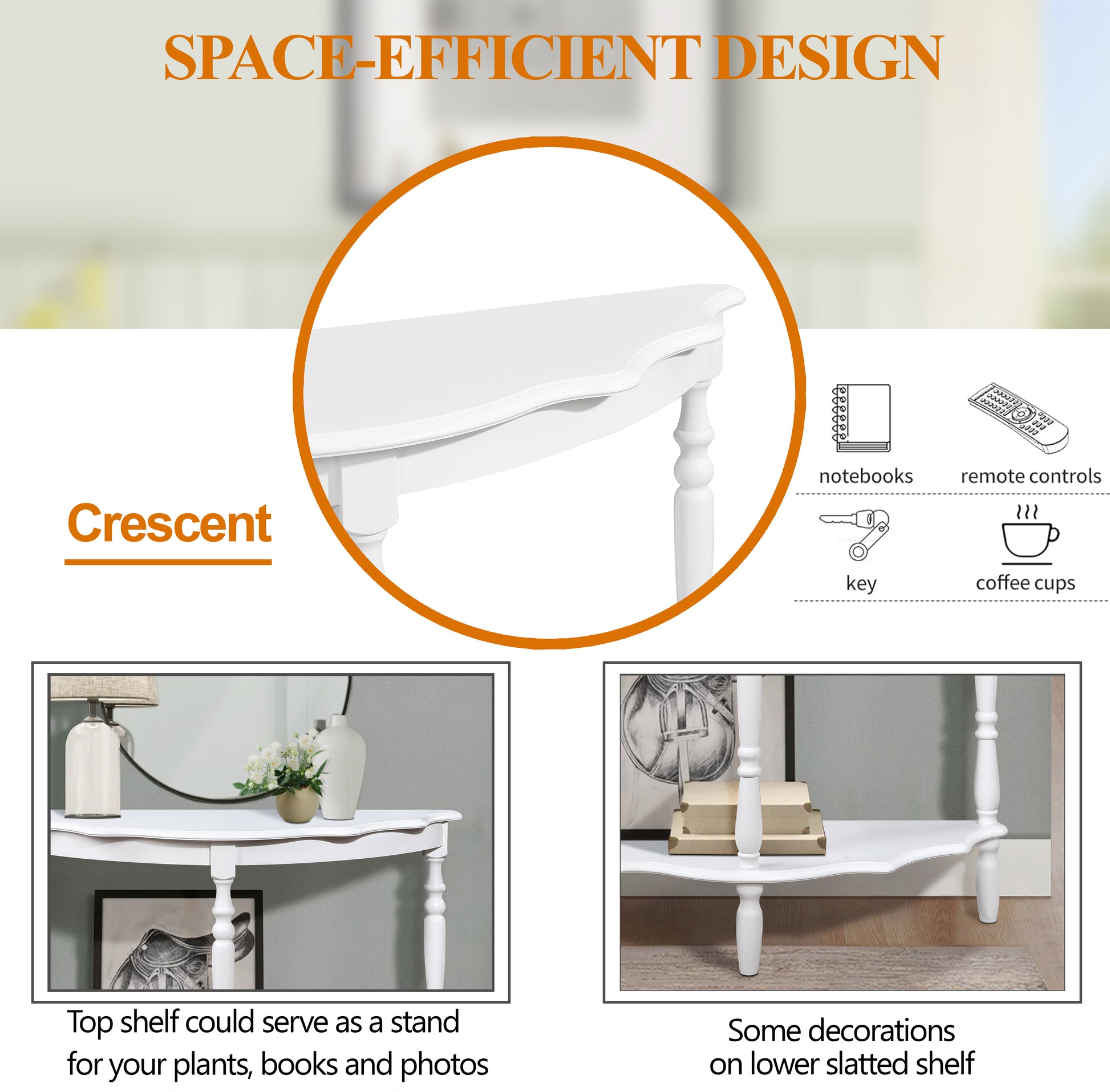 White crescent console table with carved legs spacesaving accent furniture