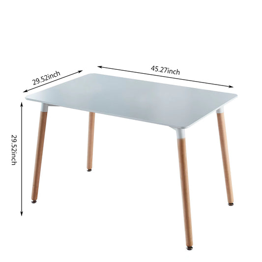 Modern white dining table with light wood legs in length perfect for small spaces