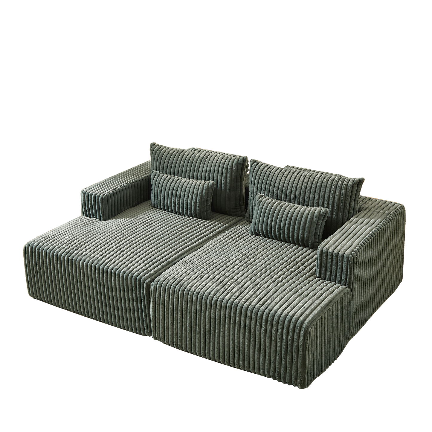 Sage green corduroy sectional sofa with plush cushions ideal for modern living rooms