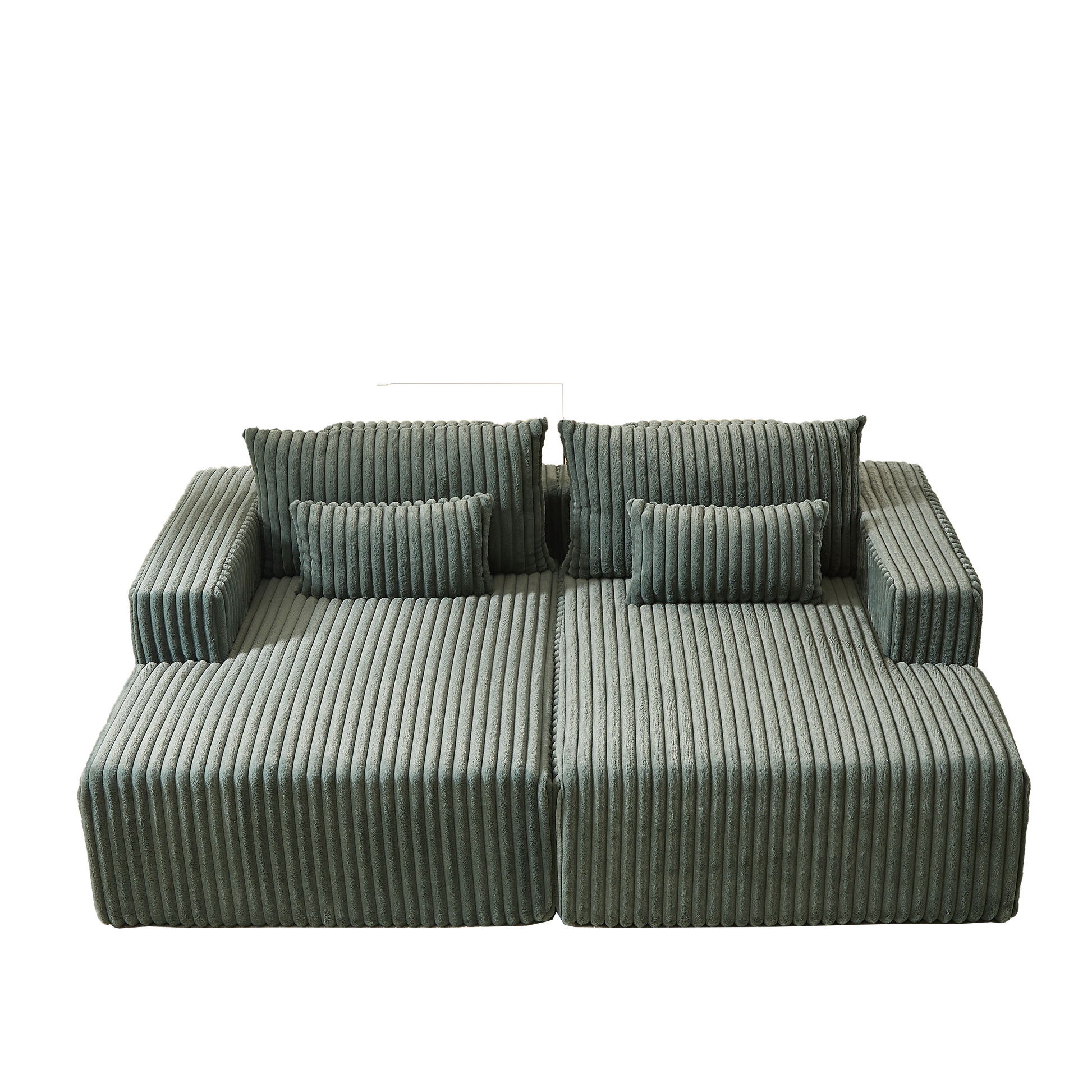Sage green corduroy sectional sofa with plush texture and deep seats