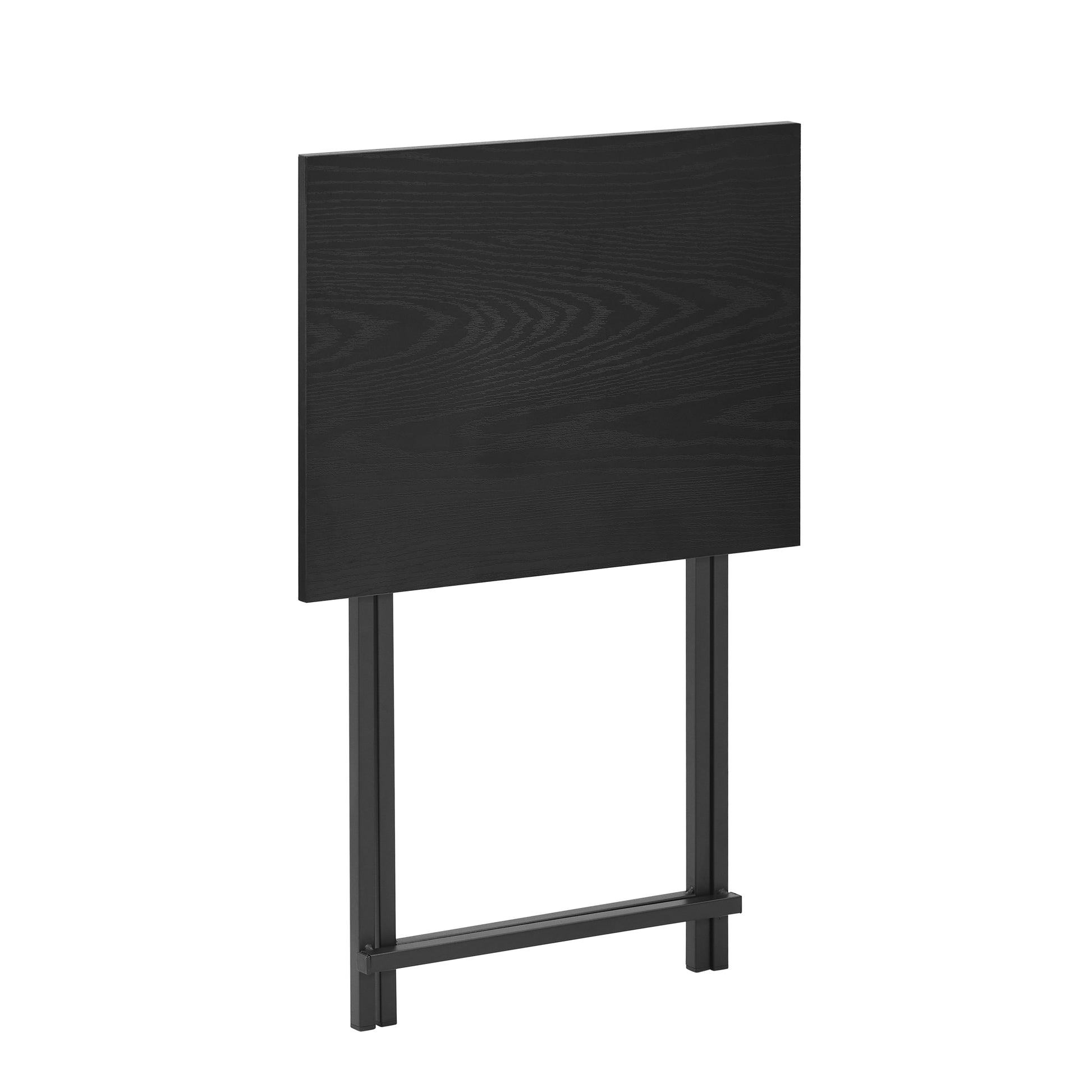Black wood grain folding table with matte black metal legs