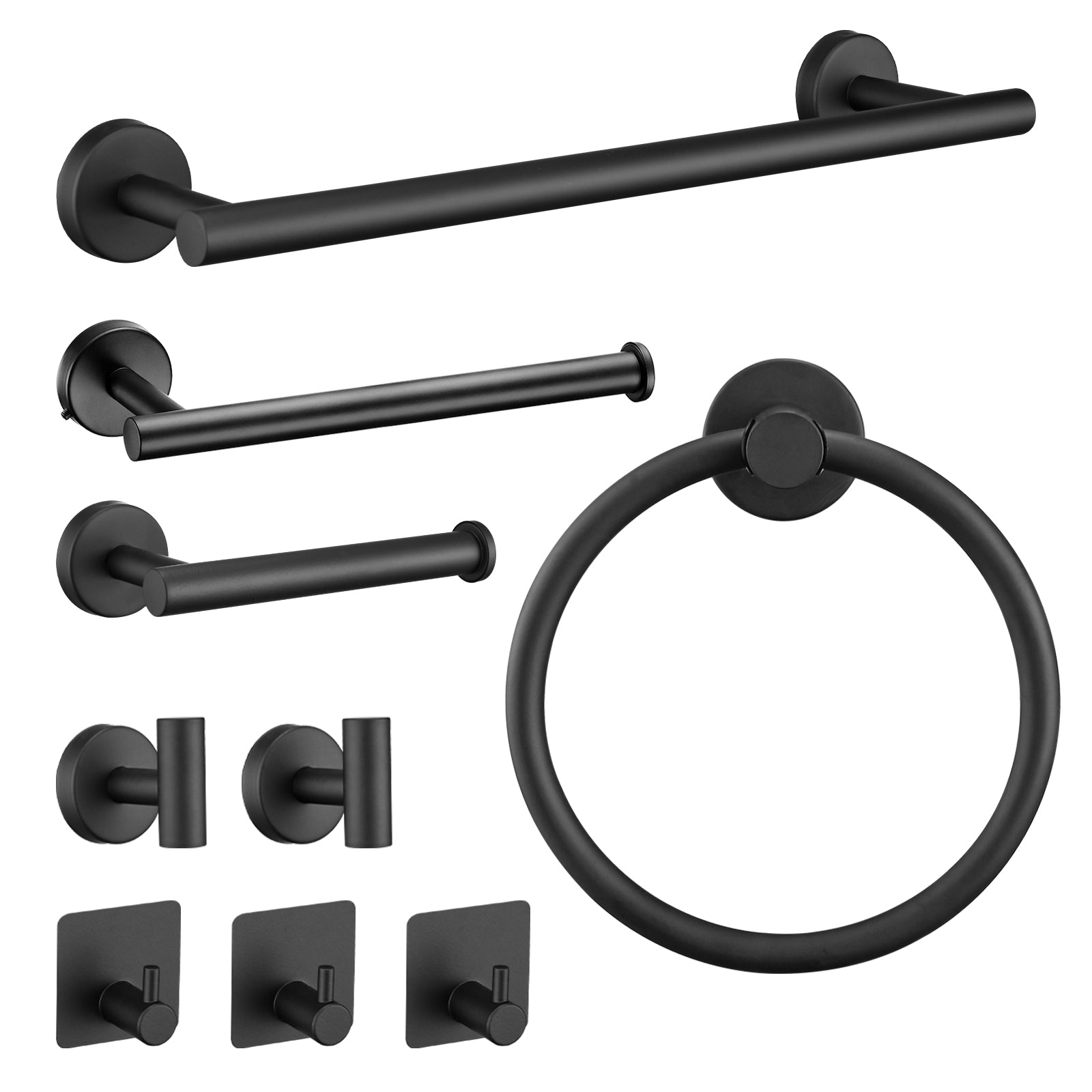 Black stainless steel bathroom hardware set includes towel bar toilet paper holder