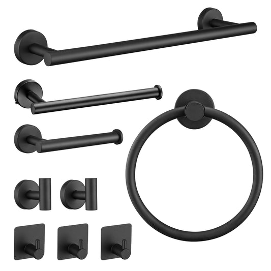 Black stainless steel bathroom hardware set includes towel bar toilet paper holder