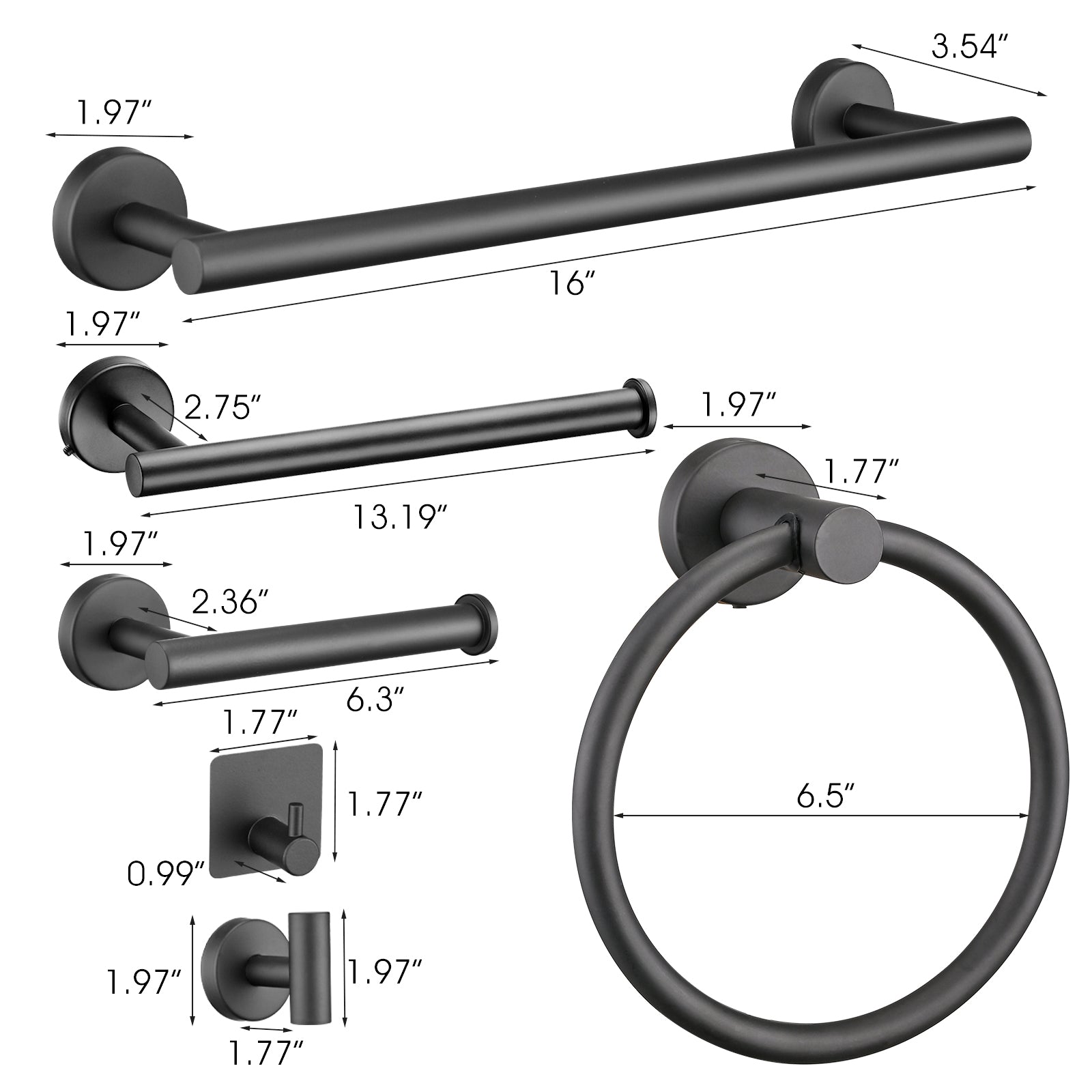 Matte black towel bar  inches long for modern bathroom decor