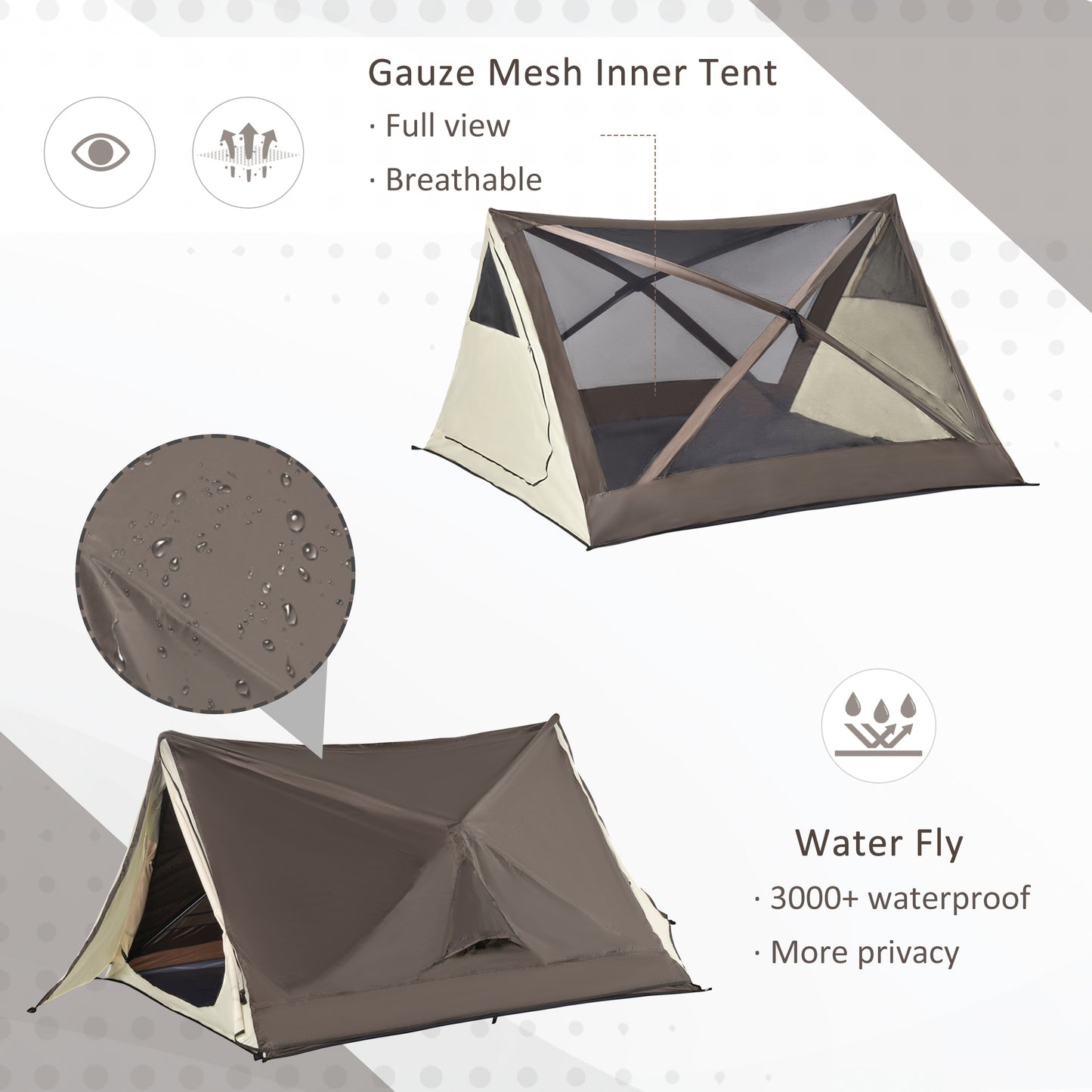 Khaki and brown mesh inner tent with full view and breathable design