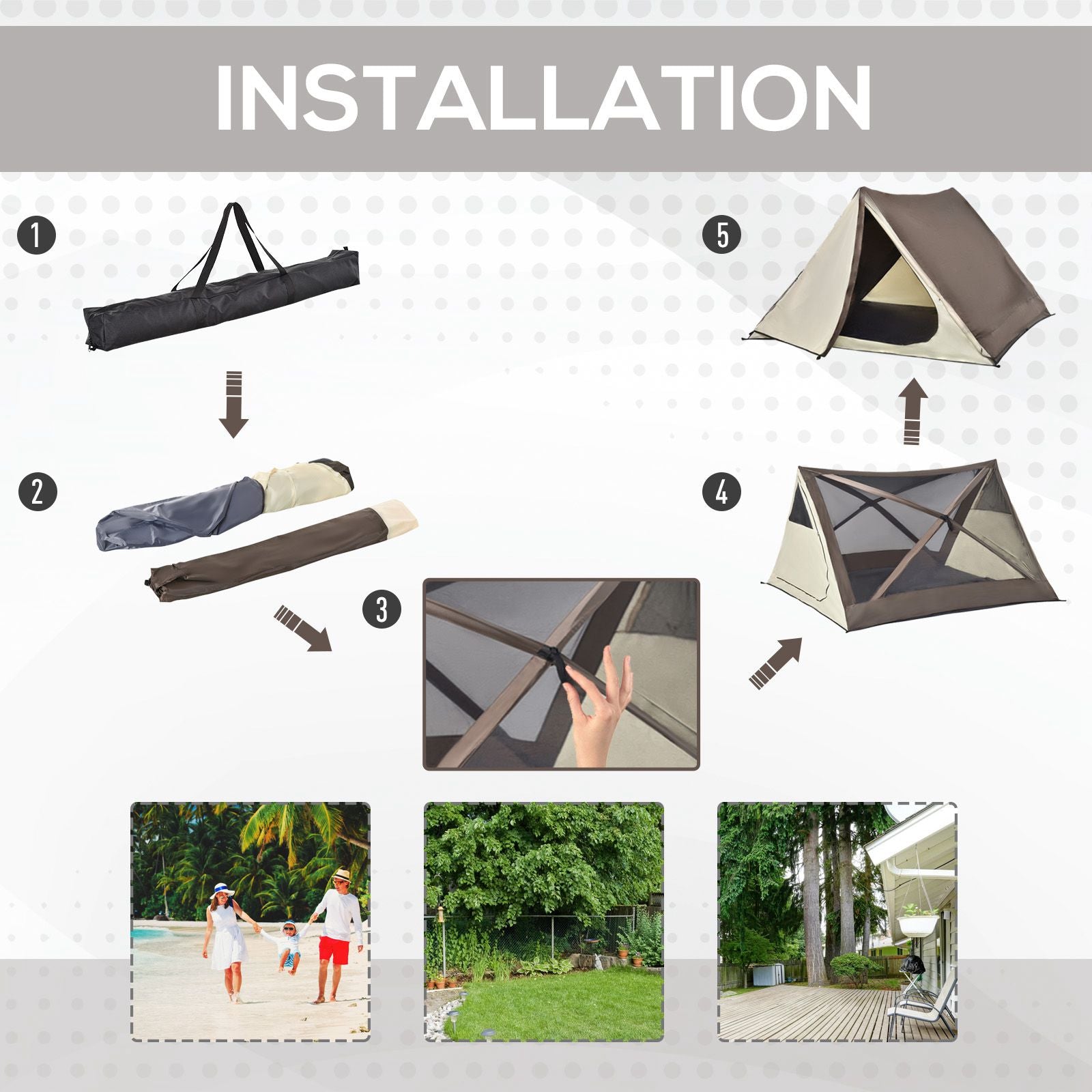 Foldable beach tent packed in a black carrying bag with straps