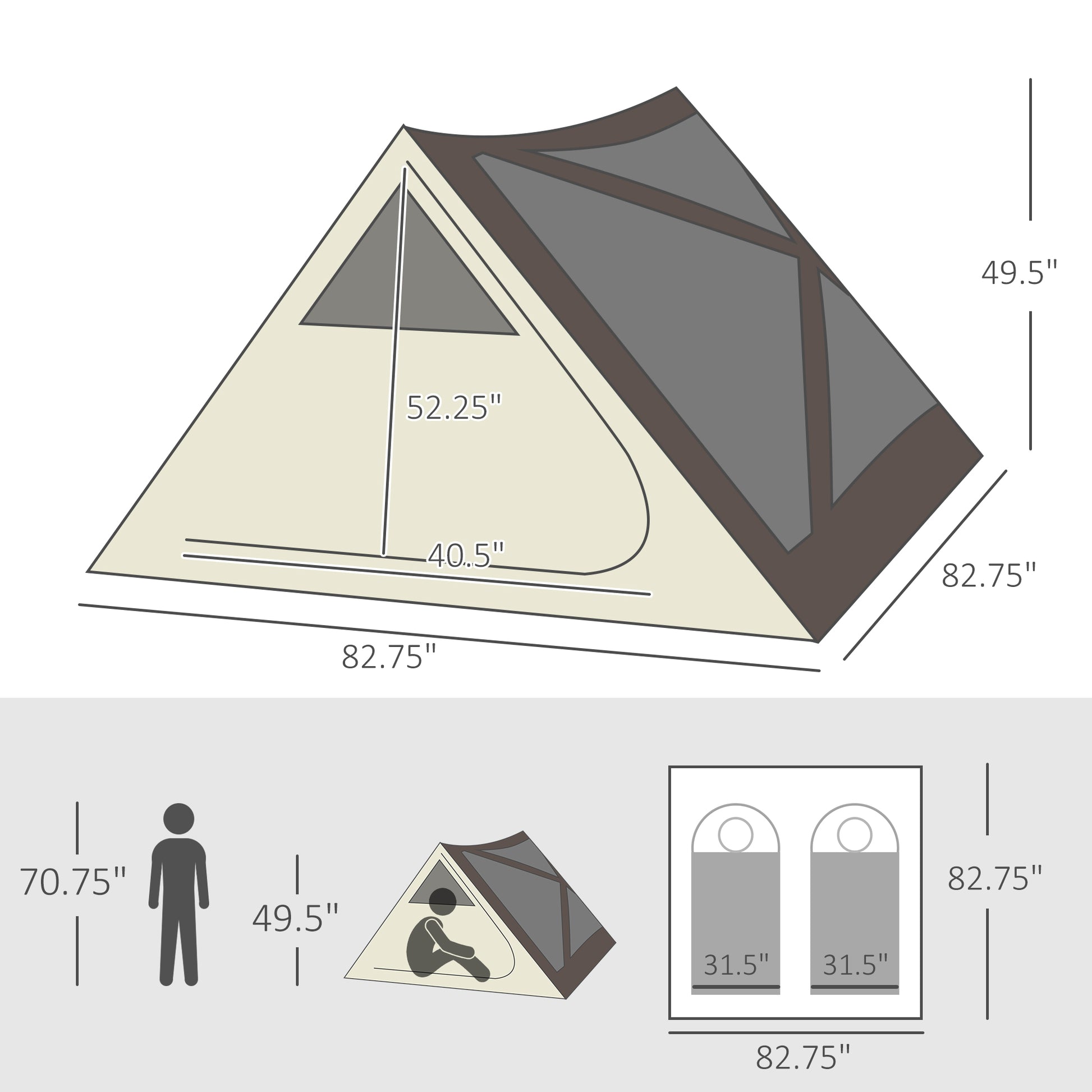 Diagram of a twoperson tent with dimensions  length  height