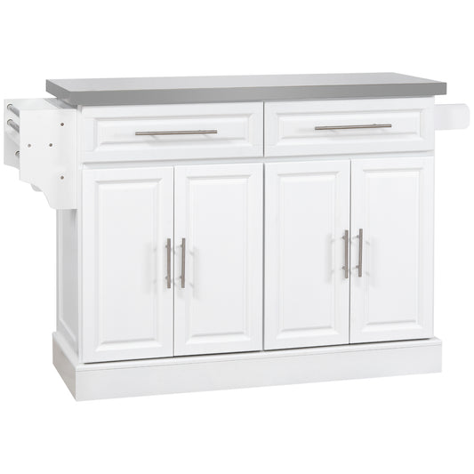 White kitchen island with grey countertop and two drawers