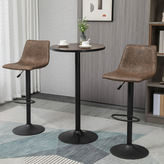 Adjustable brown faux leather bar stool with black base and footrest