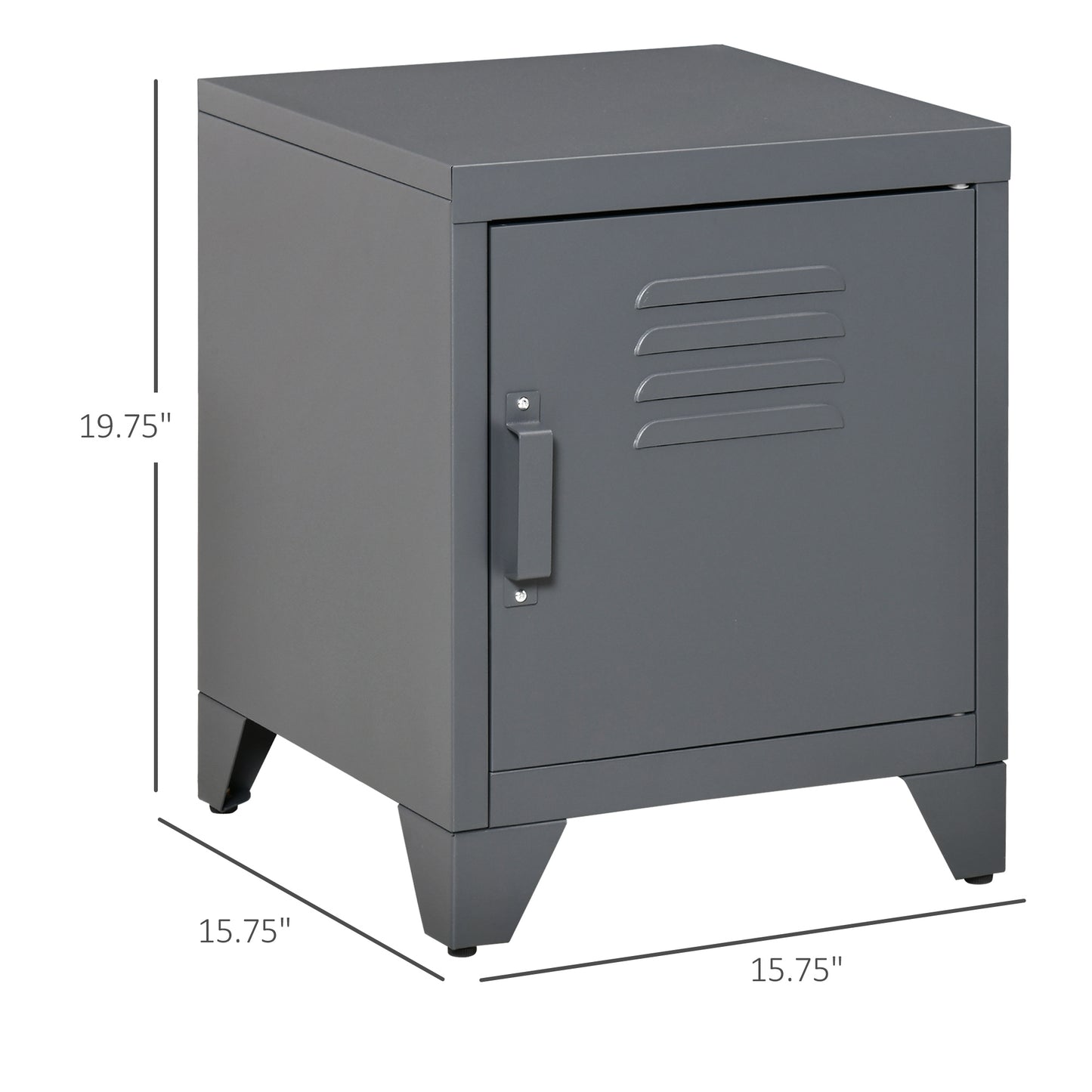 Grey metal locker cabinet with slatted door and side drawer  height
