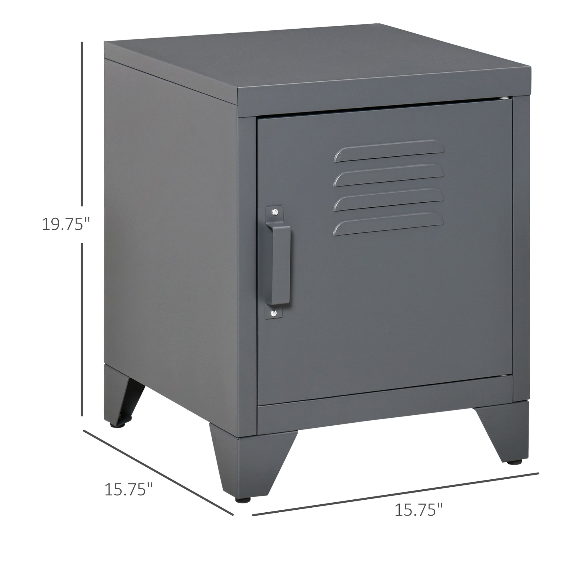 Grey metal locker cabinet with slatted door and side drawer  height