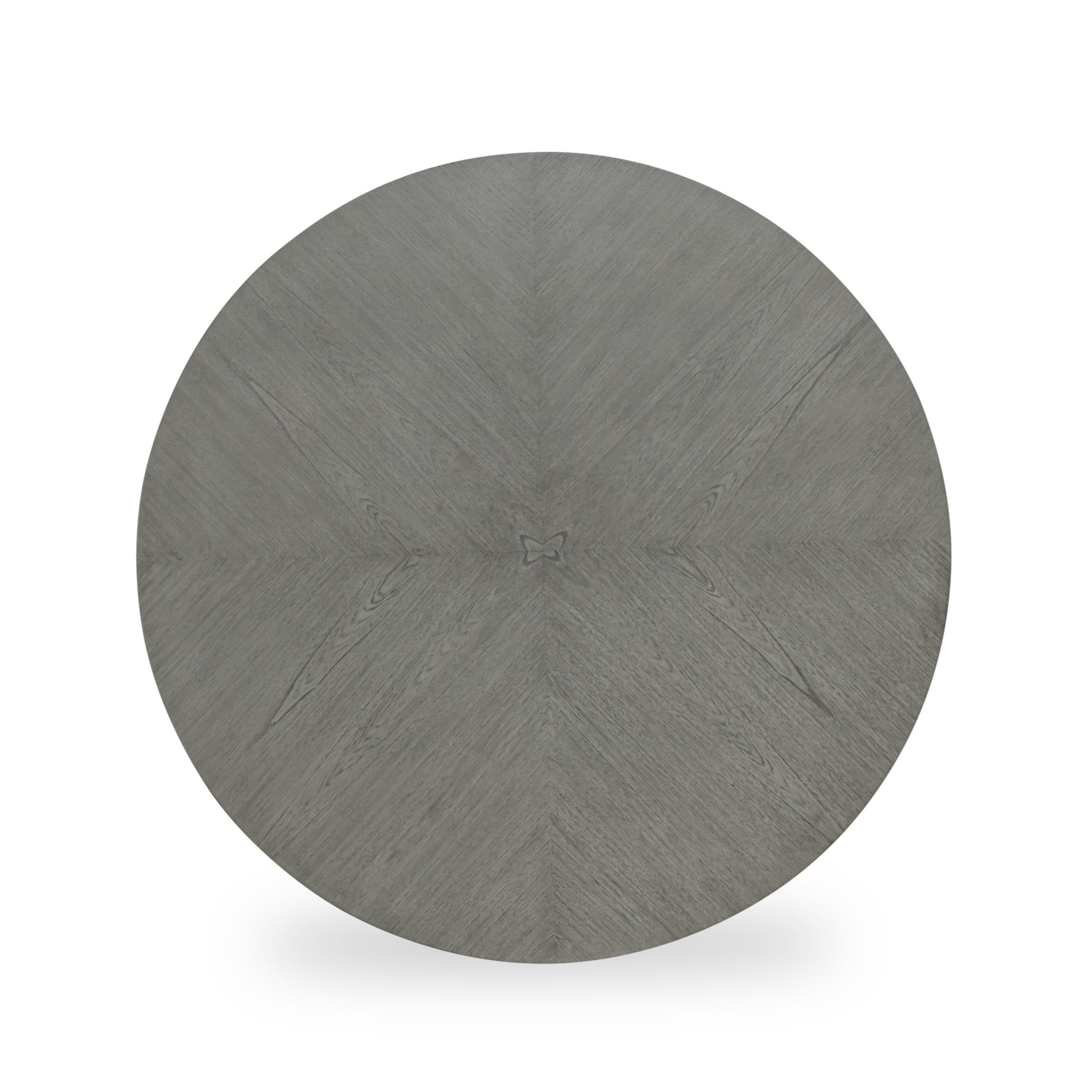 Gray round wood table with chevron veneer pattern modern dining table