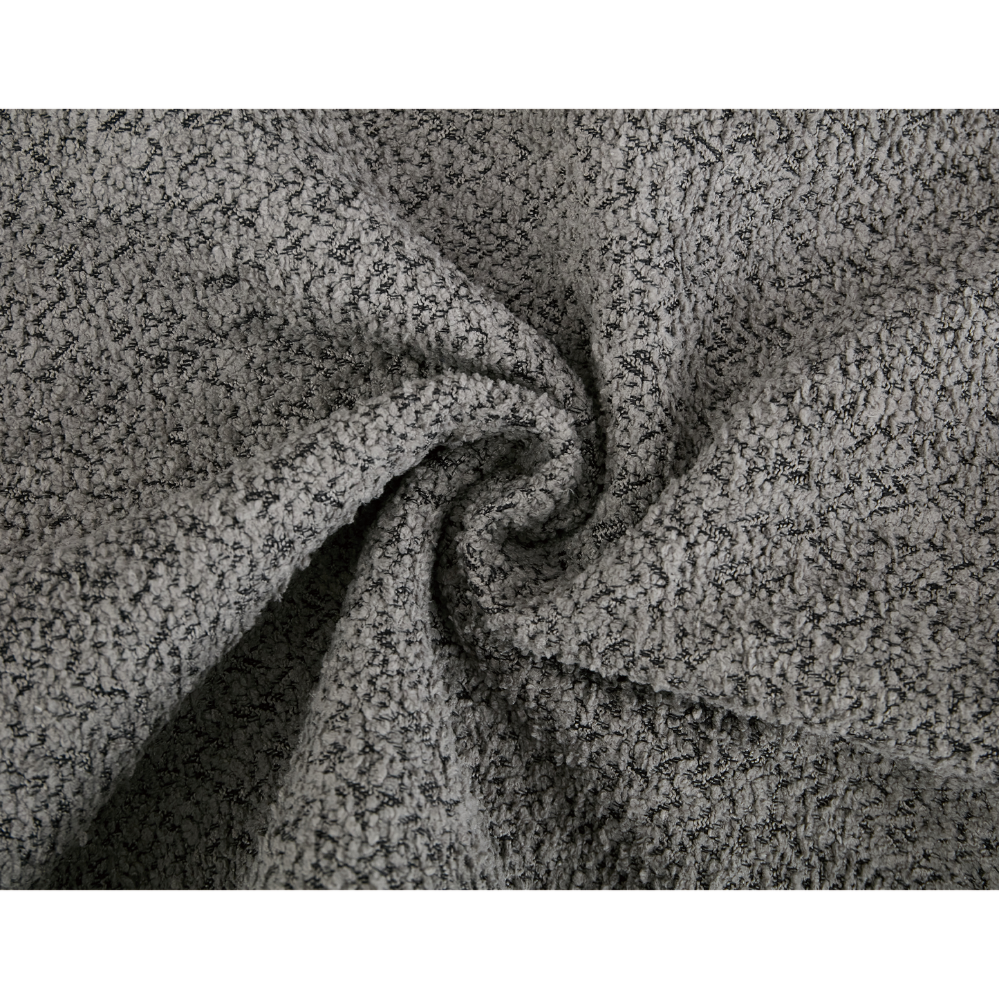 Textured gray boucle fabric with black flecks perfect for upholstery projects