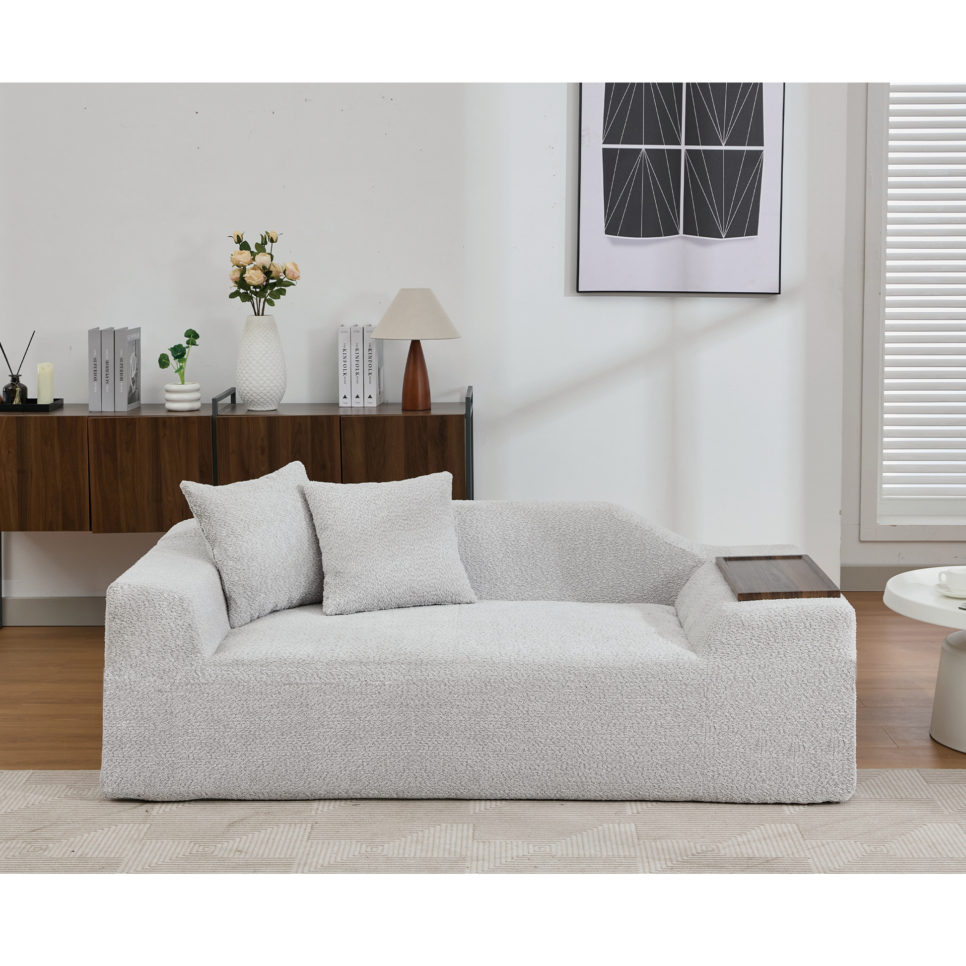 Cozy boucle fabric sectional sofa in light grey perfect for modern living rooms