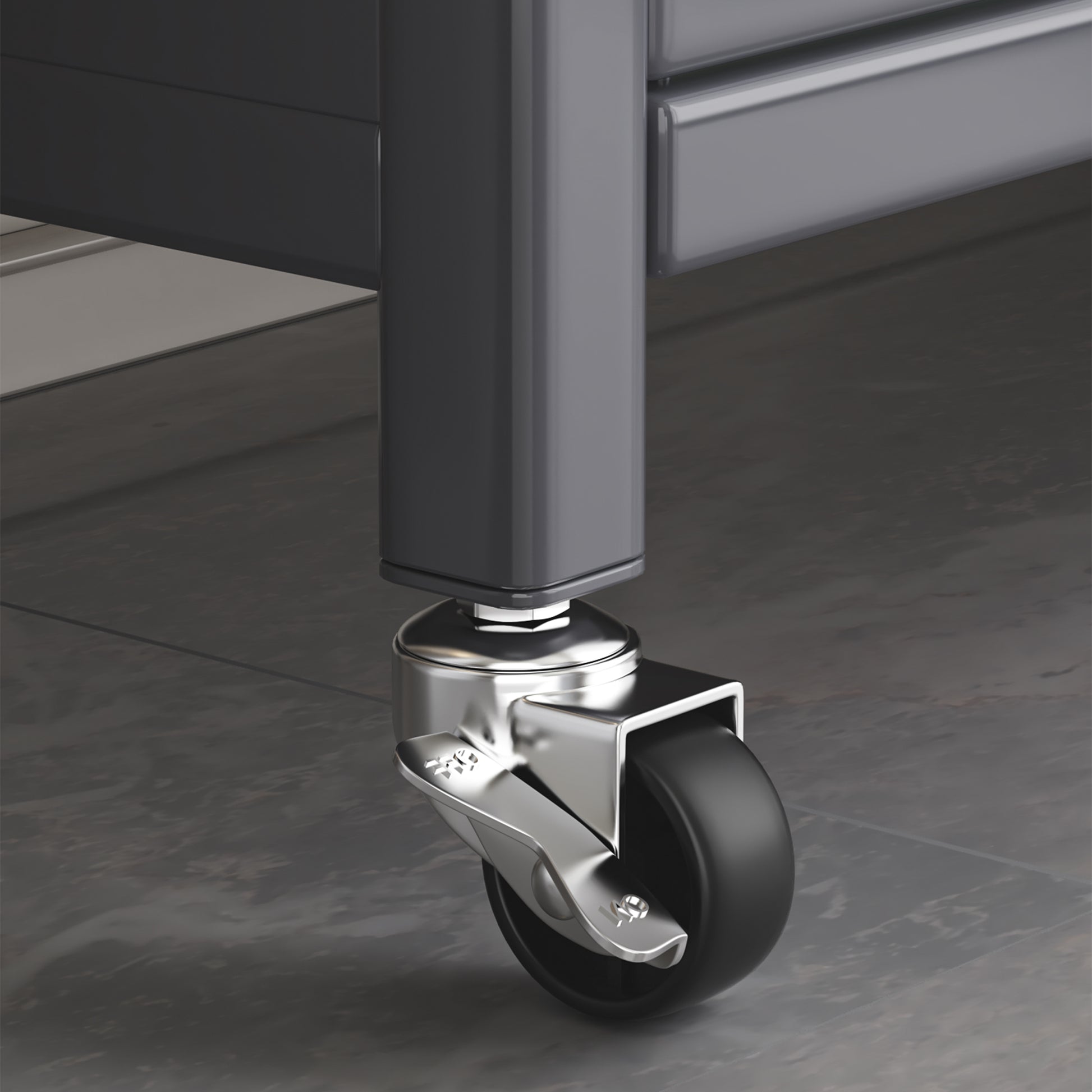 Heavyduty black caster wheel with a silver brake mechanism