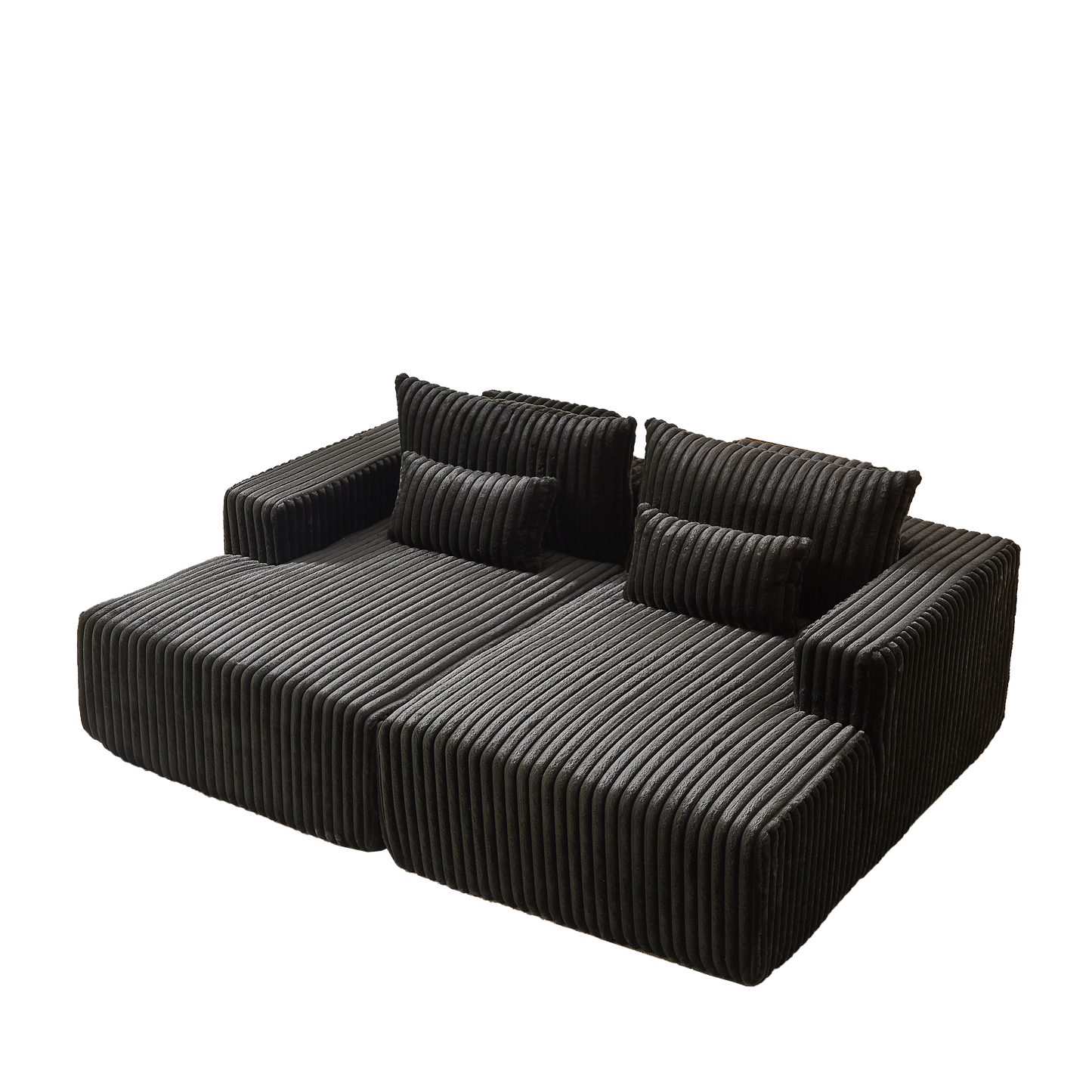 Deep charcoal corduroy sectional sofa with plush cushions modern design