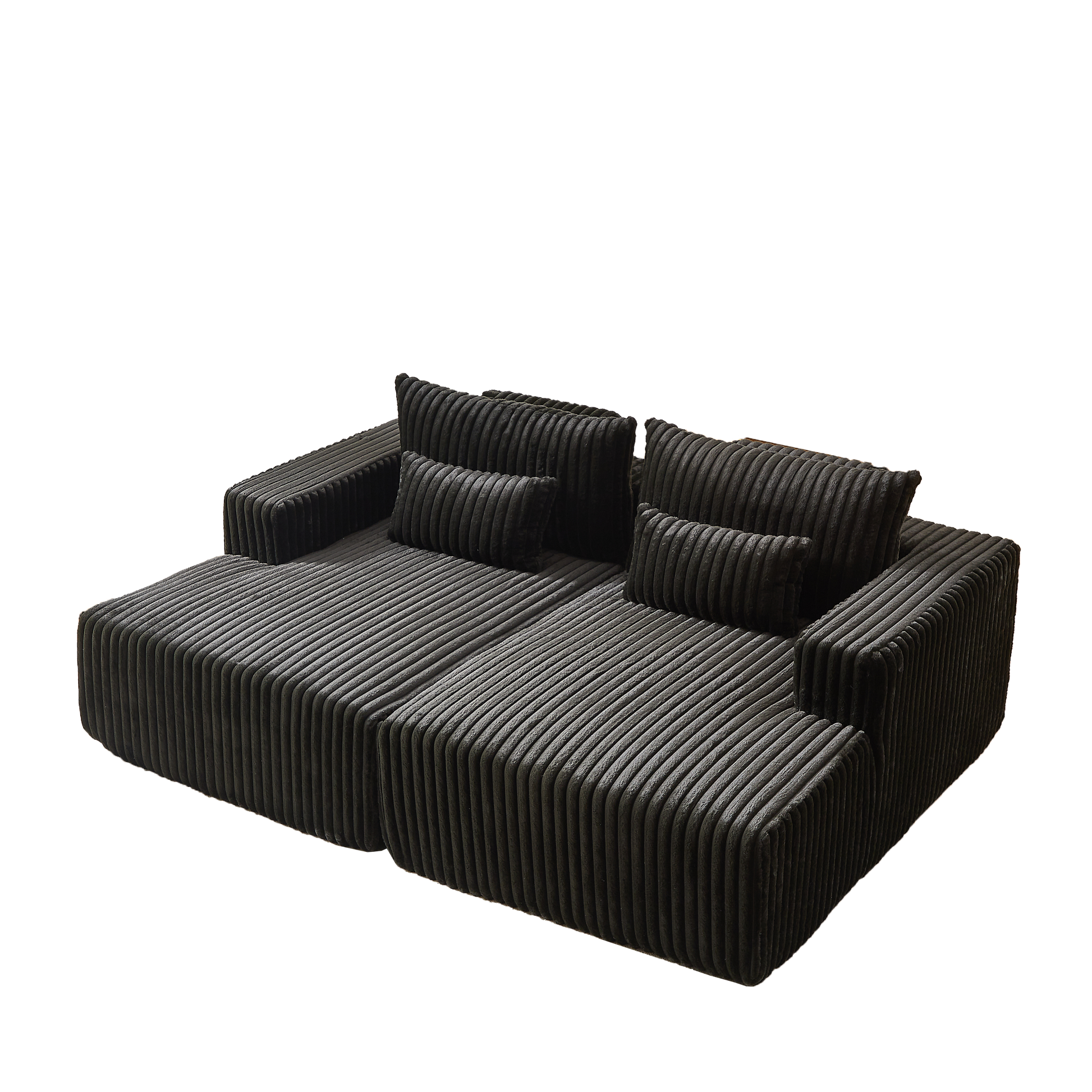 Deep charcoal corduroy sectional sofa with plush cushions modern design