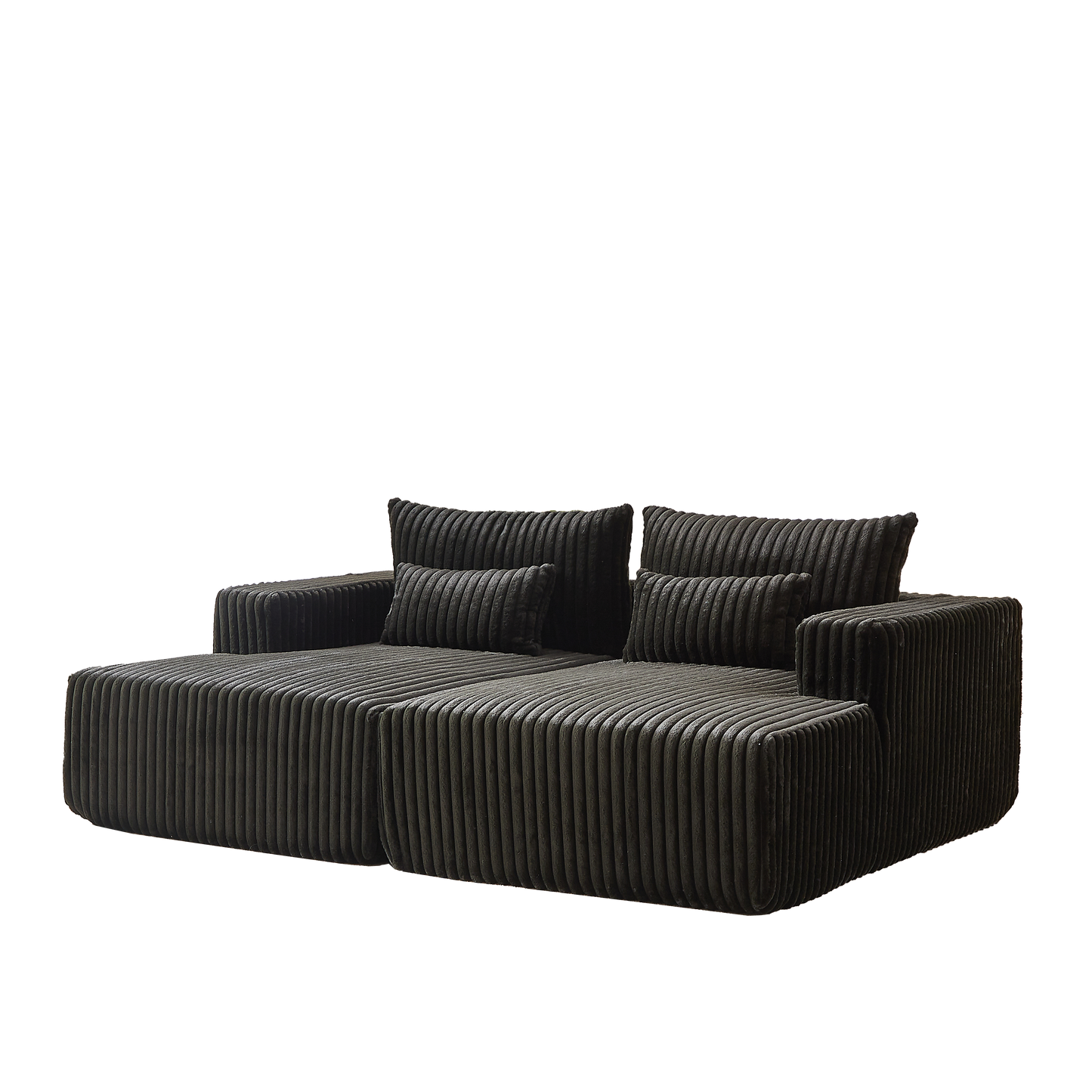 Black corduroy sectional sofa with plush cushions modern living room furniture