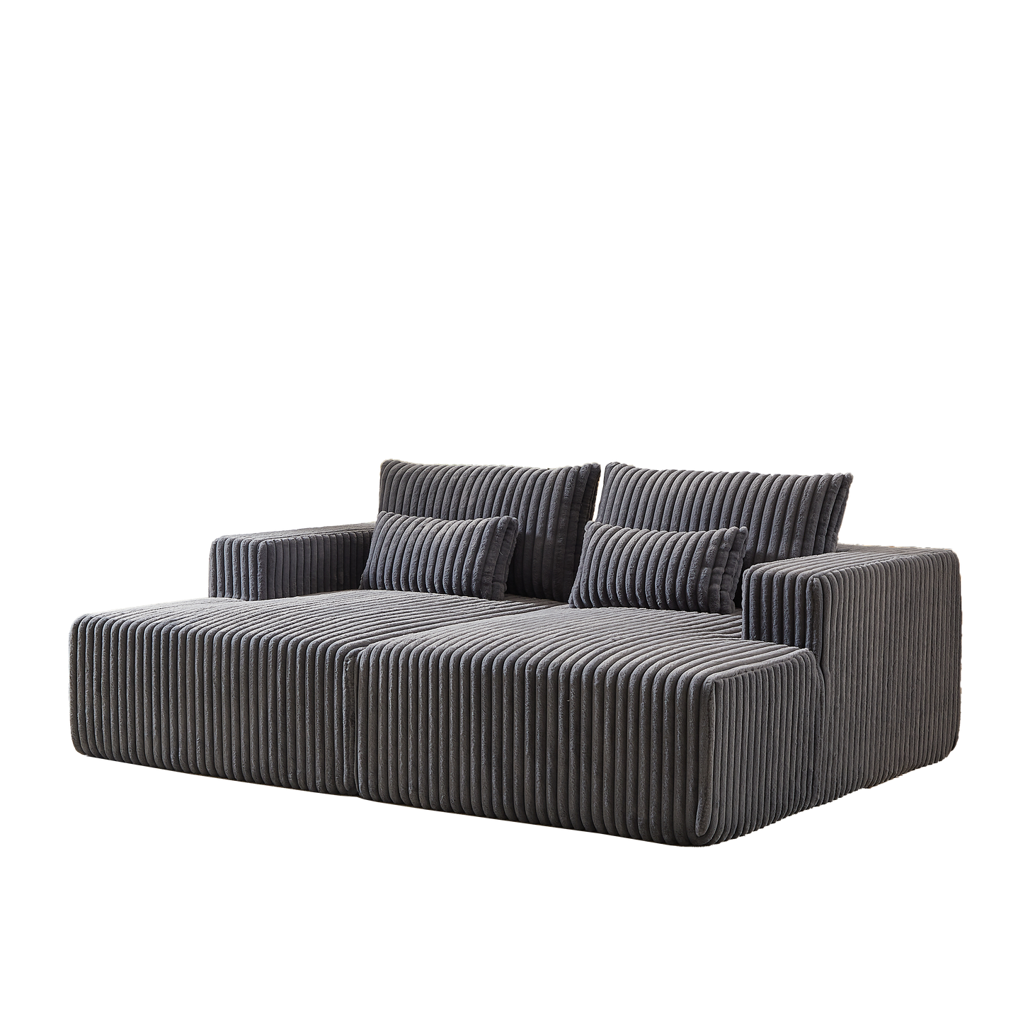 Dark gray corduroy sectional sofa with plush cushions and a modern lowprofile design