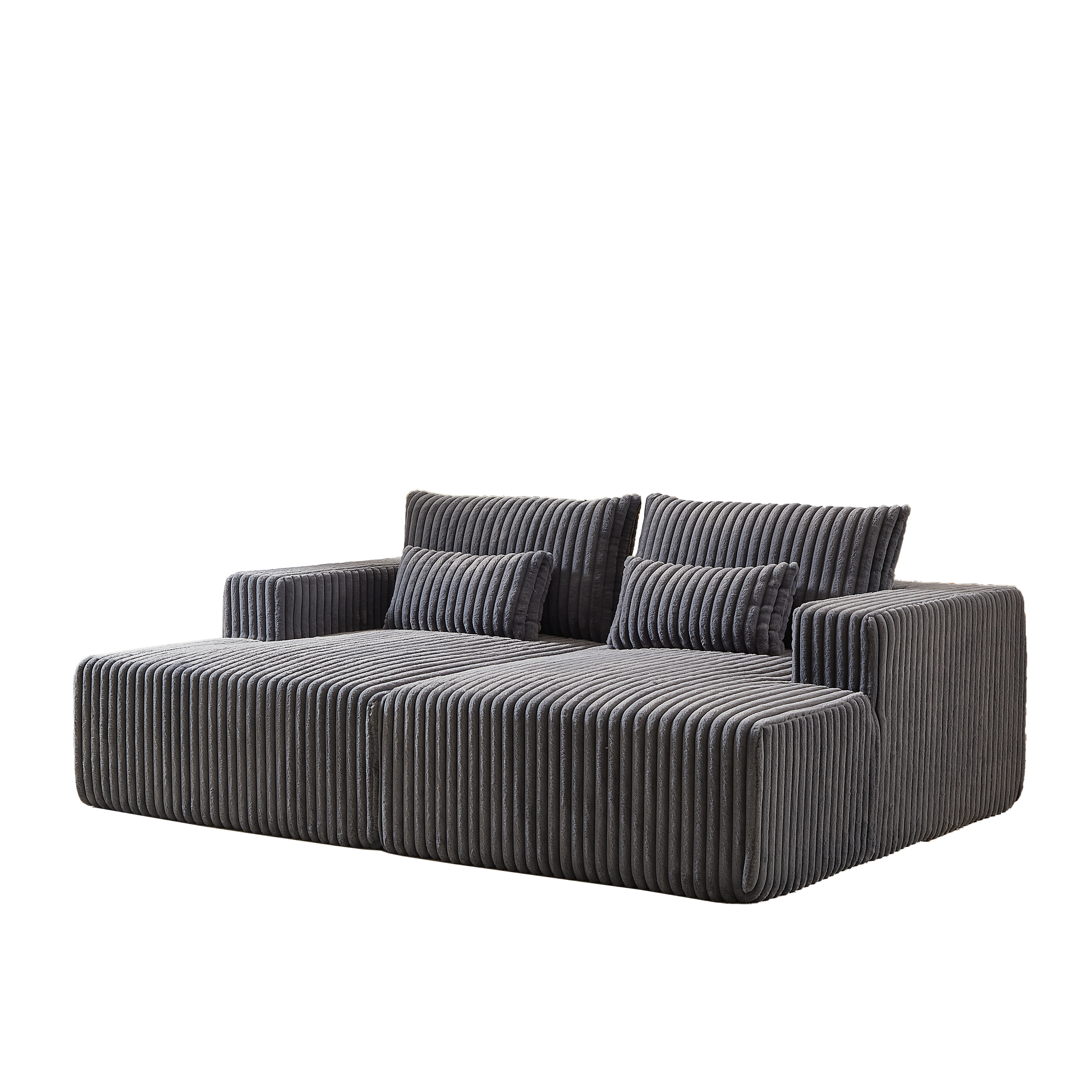 Dark gray corduroy sectional sofa with plush cushions and a modern lowprofile design