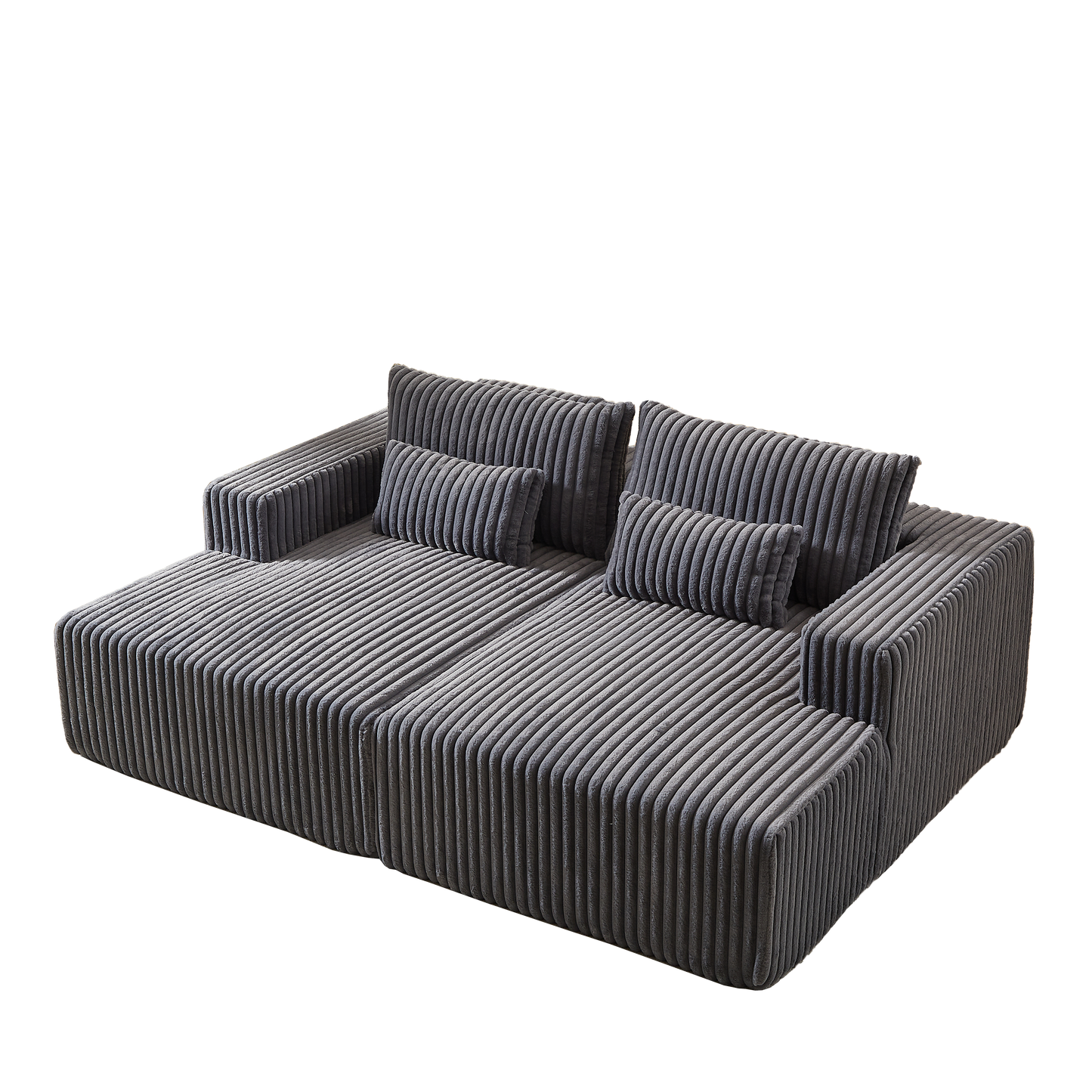 Modular gray corduroy sofa with plush cushions perfect for modern living rooms