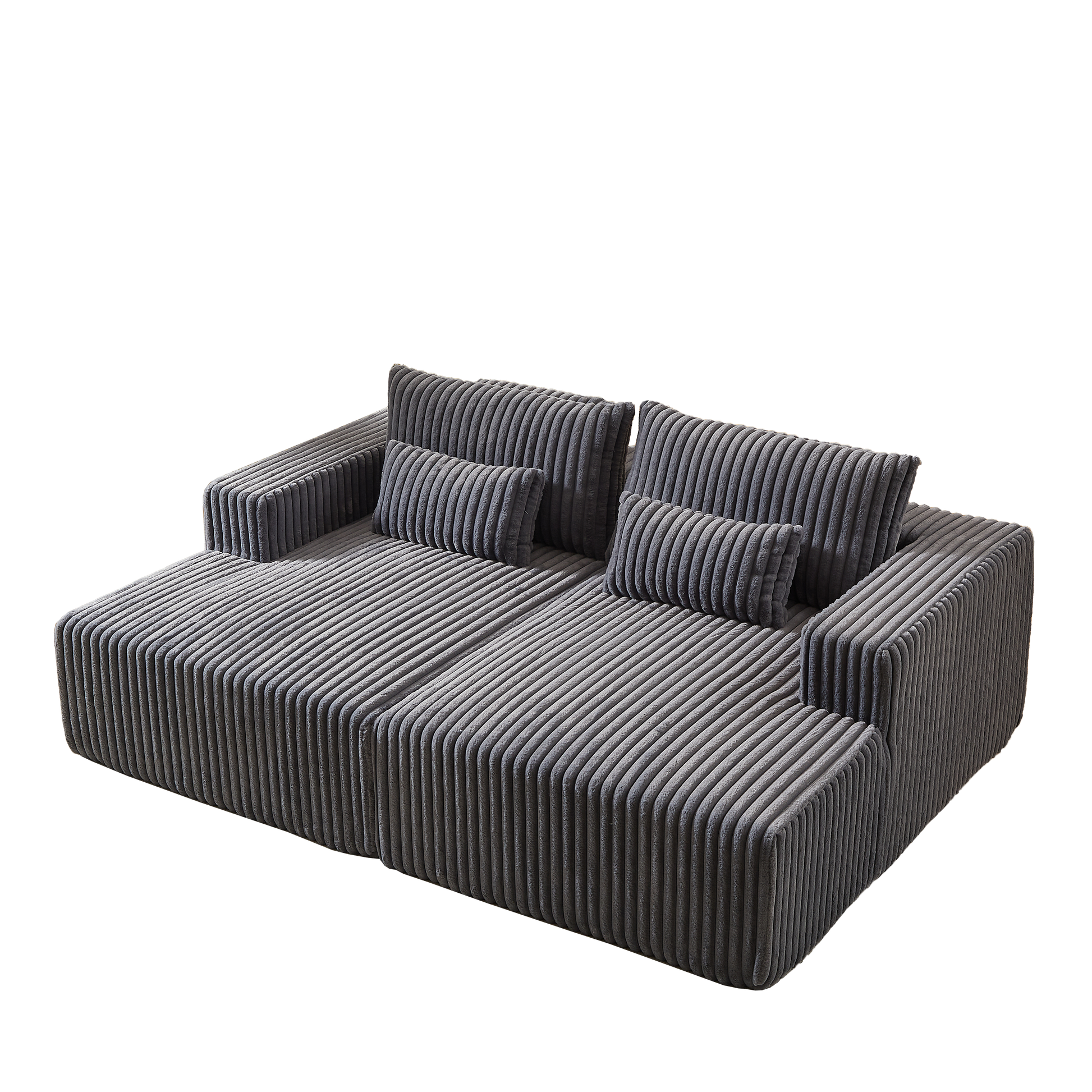 Modular gray corduroy sofa with plush cushions perfect for modern living rooms