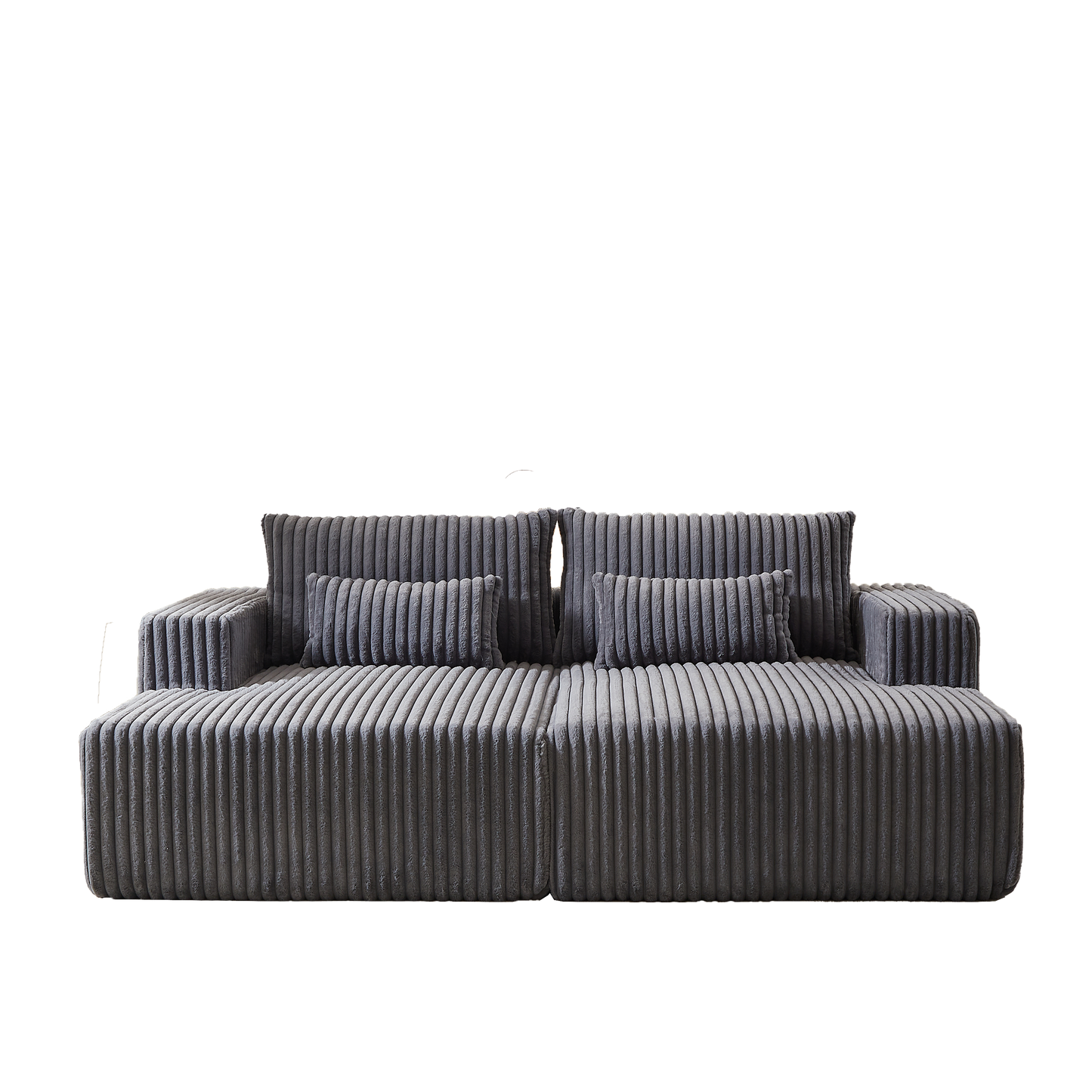 Modern grey corduroy sofa with plush cushions ideal for a comfortable living room