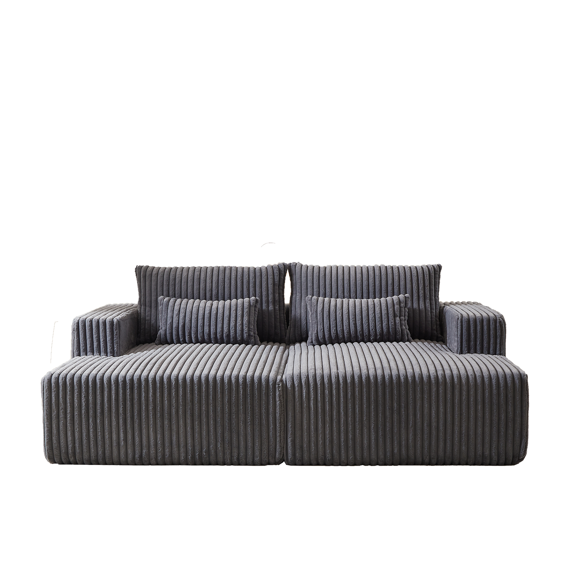 Modern grey corduroy sofa with plush cushions ideal for a comfortable living room